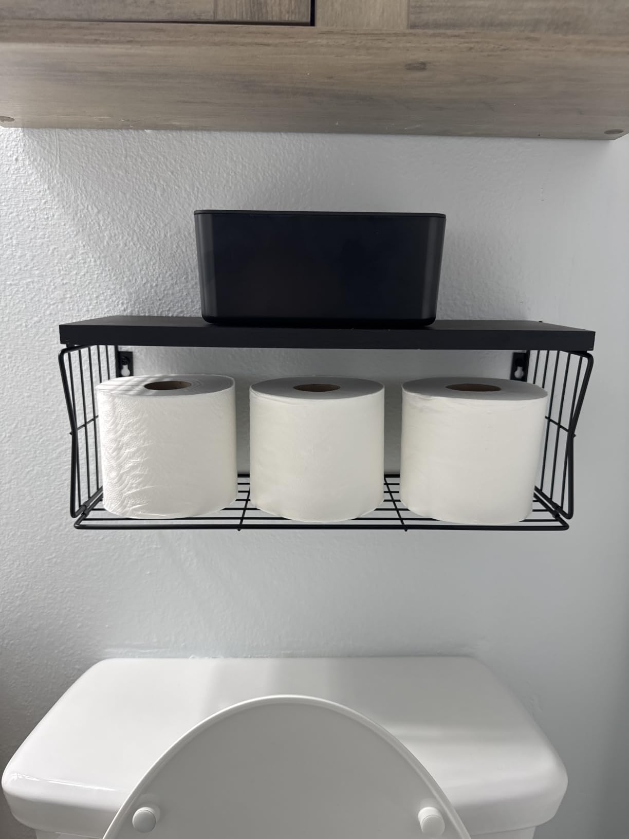 Floating Bathroom Shelves Wall Mounted - Wooden Shelf Set of 3 for Over Toilet Storage & Modern Bathroom Decor - Perfect Wall Shelving Organizer for Apartments RVs Powder Rooms Restroom - Black customer photo 2