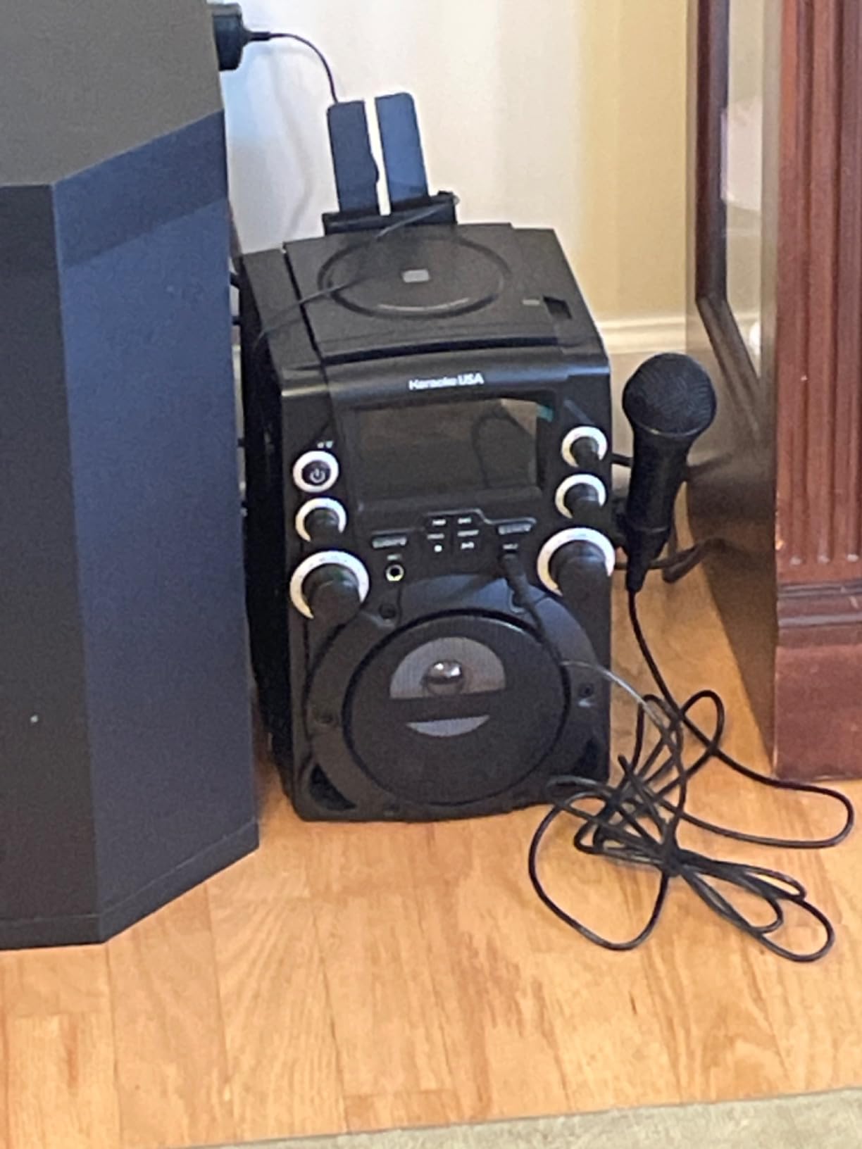 Portable Karaoke Machine with Lyrics Display | Color Screen | CD+G, MP3+G & USB MP3 | Wireless Bluetooth Speaker with Built-in Rechargeable Battery and LED Flashing Lights | Includes Wired Microphone customer photo 1