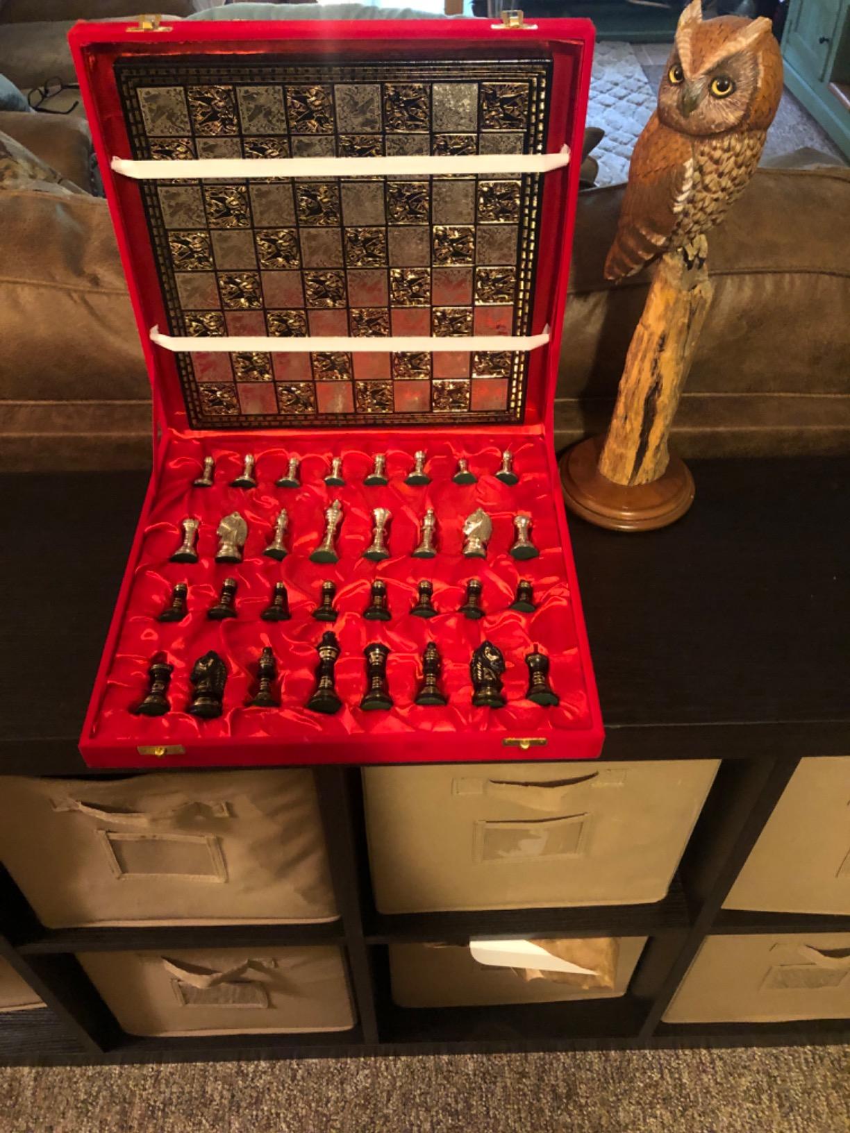 Luxury Handcrafted Brass Chess Set Black and Silver Metal Pieces with Premium Folding Board and Storage Box | Antique Finish Royal Gift and Decorative Board Game for Home Office Collectors (Tribal) customer photo 1
