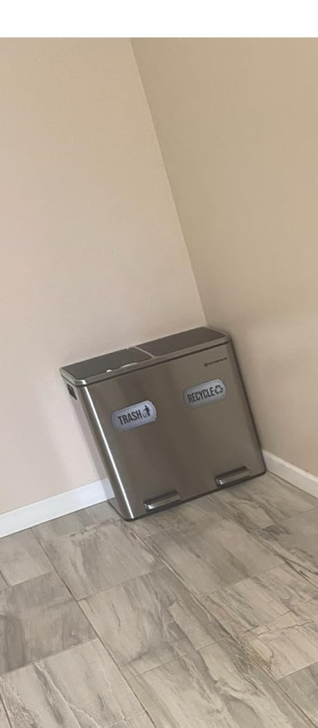 SONGMICS Trash Can, 2 x 8 Gallon (2 x 30 L) Double Compartment Garbage Can for Recycling, Stainless Steel, with 15 Liner Bags, Soft-Close Lids, Removable Buckets, Pedals, Silver ULTB160EZ01 customer photo 2