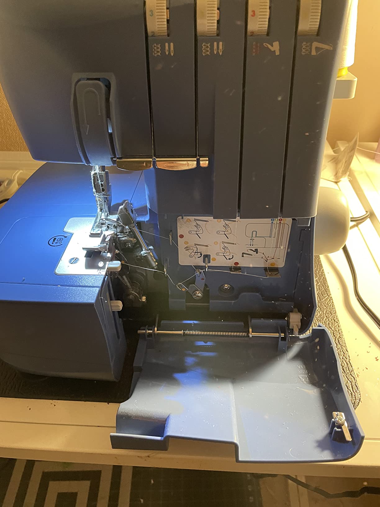 SINGER S0230 Navy Blue Overlock Serger | 2/3/4 Thread Capability | 1300 Stitches/Min | Color-Coded Threading, Differential Feed, Free Arm, Accessories Included | Professional Seam Finishing customer photo 1