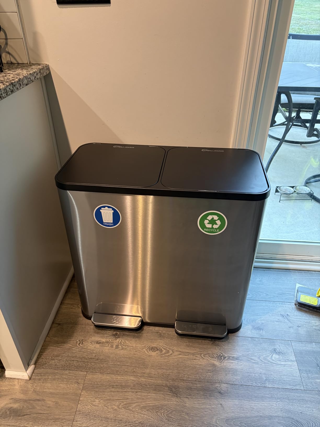 SIMPLI-Magic 21 Gallon (80L) Dual Compartment Kitchen Trash Can - Hands-Free Step Pedal, Soft-Close Lid, Stainless Steel Recycling Bin with Odor Filter (40L + 40L) customer photo 2