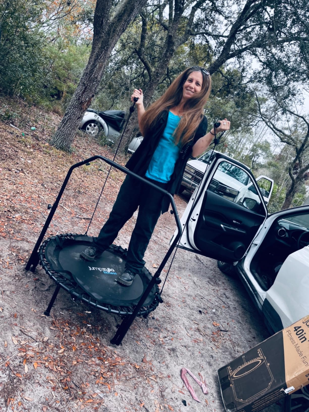 JUMPZYLLA Mini Rebounder Trampoline for Adults, Fitness Trampoline with Bar | 450/550 lbs Exercise Trampoline customer photo 1