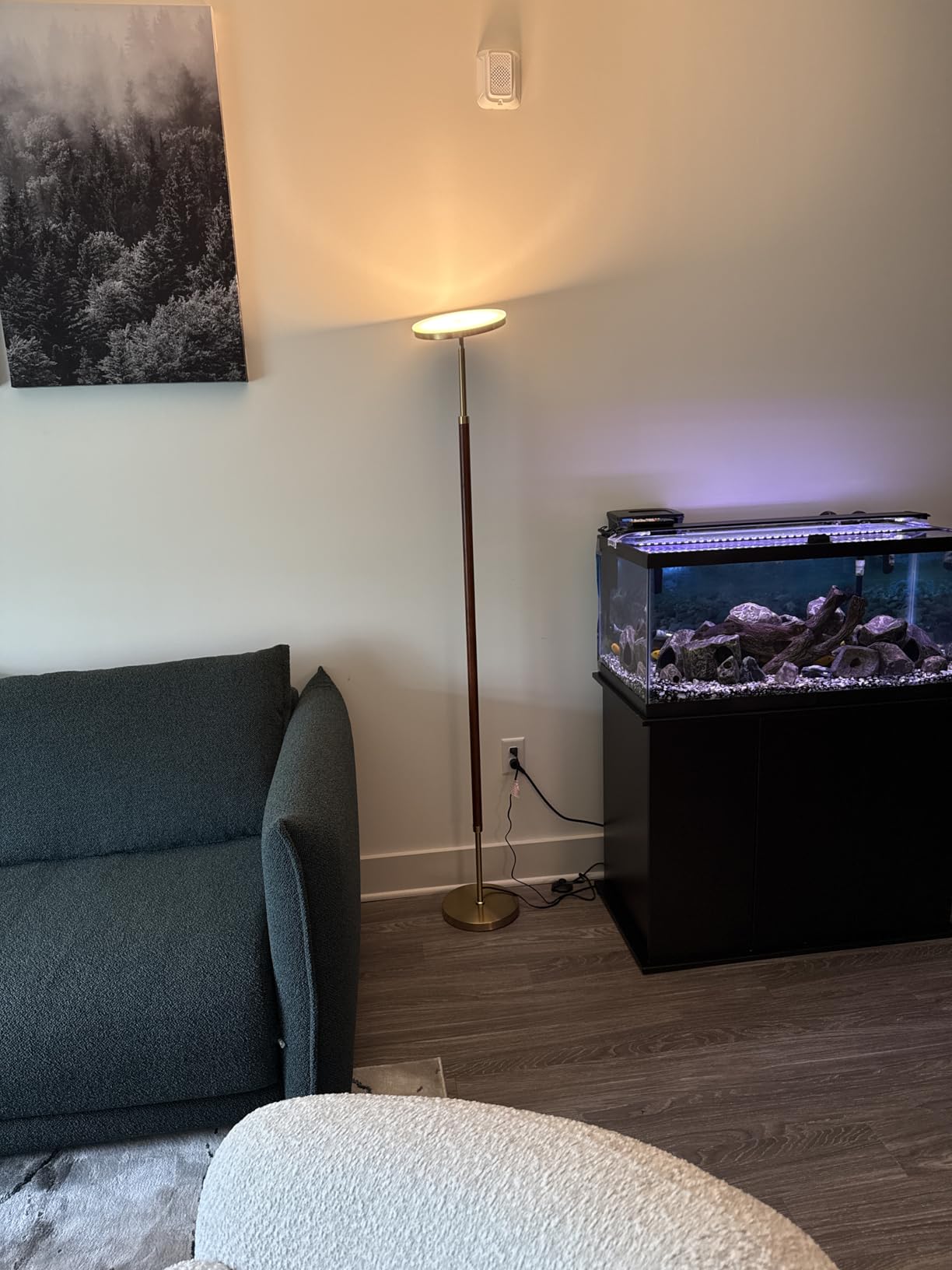 JOOFO Wood Torchiere Floor Lamp, Super Bright Stepless Dimmable LED Uplight Standing Lamp with Remote Adjustable Color Temperature 3000K-6500K with Timer for Living Room Bedroom Office Reading customer photo 2