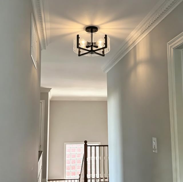 18 inch Large Gold Semi Flush Mount Farmhouse Ceiling Light Fixture, 4-Light Drum Glass Modern Close to Ceiling Lighting Fixtures for Bedroom Hallway Kitchen Island Foyer Bathroom Closet Entryway customer photo 1