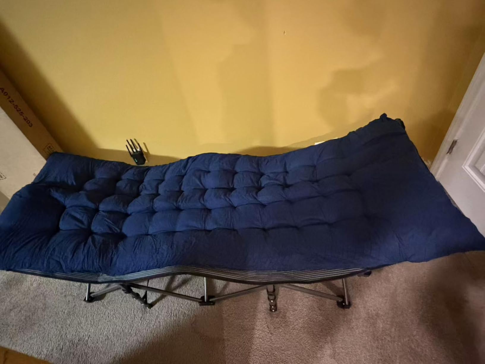 OLIXIS Folding Camping Cot, Rollaway Bed, Portable Camping Bed for Indoor & Outdoor, Sleeping Cot for Adults, 3.5'' Cushion, 440 lbs Sturdy Frame, Quick Setup, Compact Carry & Storage, Blue customer photo 2