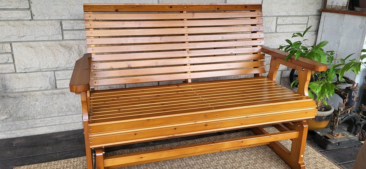 Fortune Candy Wooden Patio Glider with High Roll Back and Deep Contoured Seat, Solid Fir Wood, 2-Seater, Heavy Duty 800 LBS, 4 Ft. (Chocolate Tone) customer photo 2