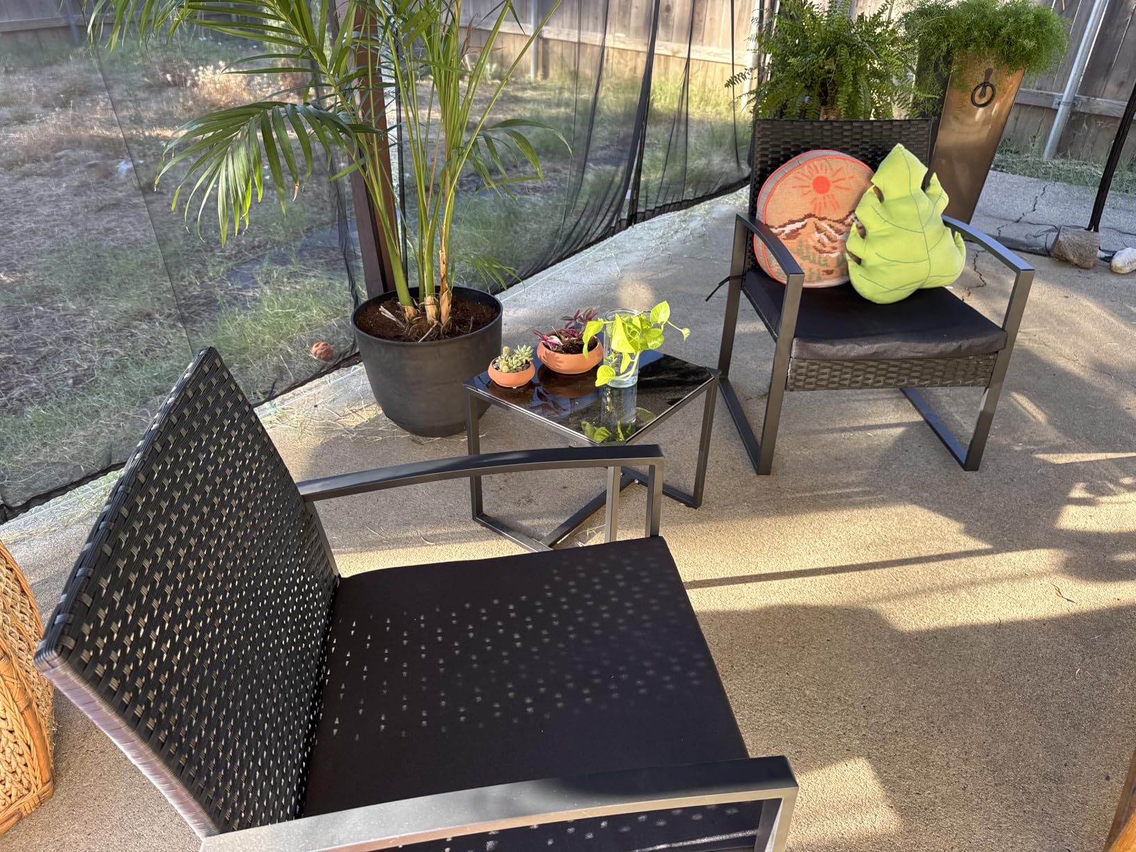 Murago Outdoor 3-Piece Wicker Bistro Set, Rattan Patio Conversation Set with Coffee Table, for Backyard Garden Poolside, Black Frame & Black Cushion customer photo 1