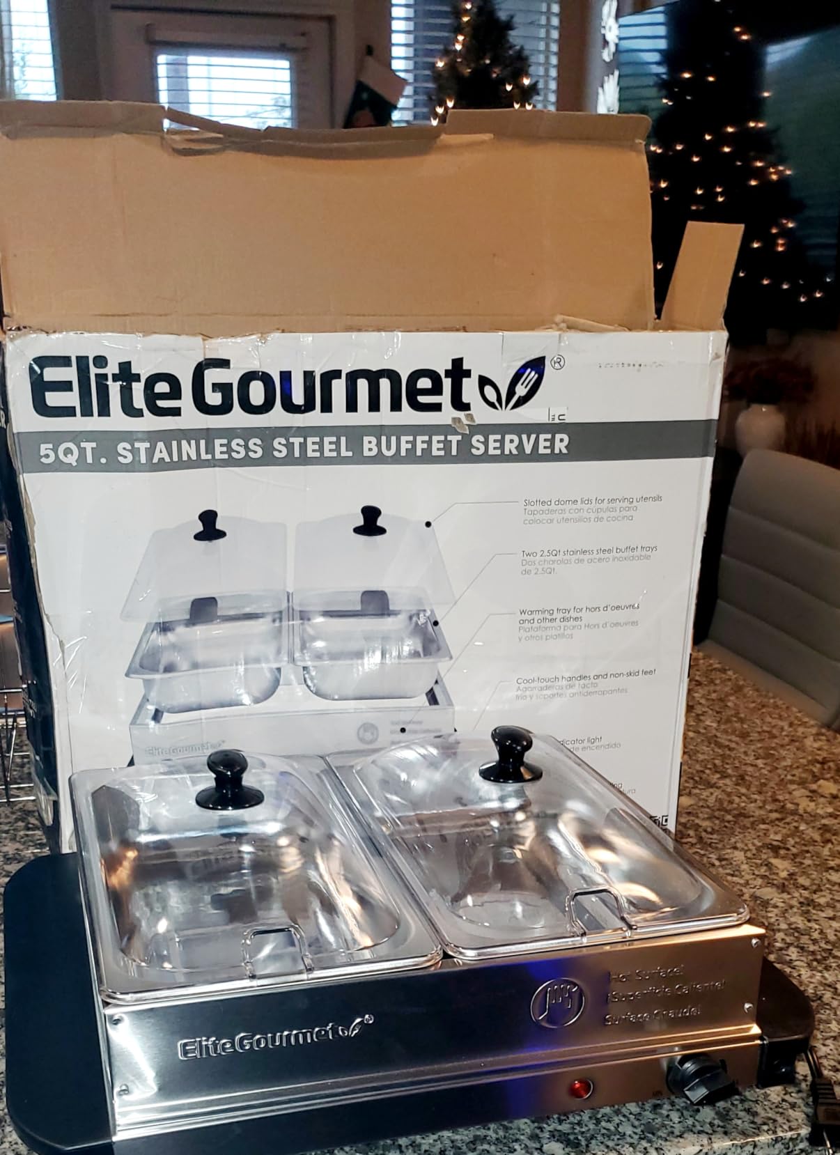 Elite Gourmet EWM-6122 Dual Buffet Server, 5 Qt, Stainless Steel, 2 x 2.5 Qt Trays customer photo 2