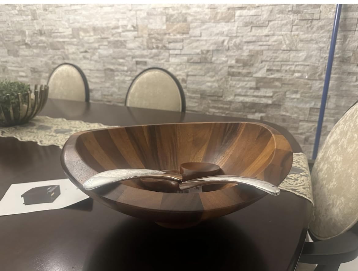 Nambe Butterfly Acacia Wood Salad Bowl with 2 Salad Server, 16-inch customer photo 1