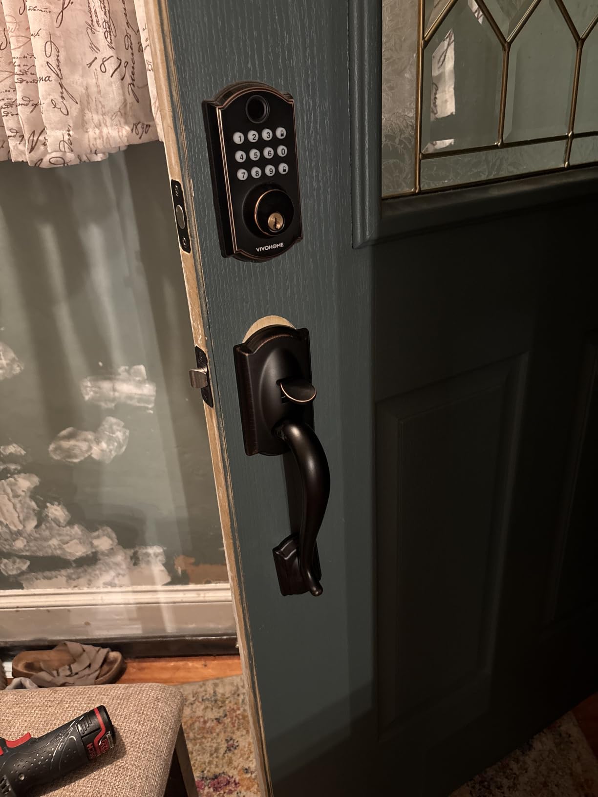SCHLAGE Lower Half Entry Handleset, Georgian Knob, Aged Bronze | Exterior front door handleset grip with interior knob, No deadbolt, Pairs with smart locks, Certified durability customer photo 1