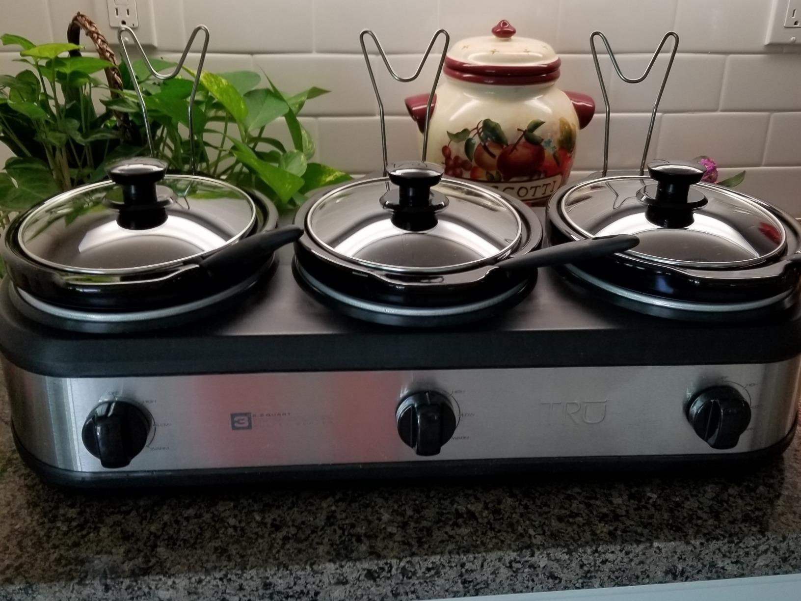 TRU Triple Buffet Server - Three 2.5 Quart Removable Crock Inserts - Slow Cooker & Food Warmer with Individual Heat Control - Includes Lid Rests & Serving Spoons customer photo 1