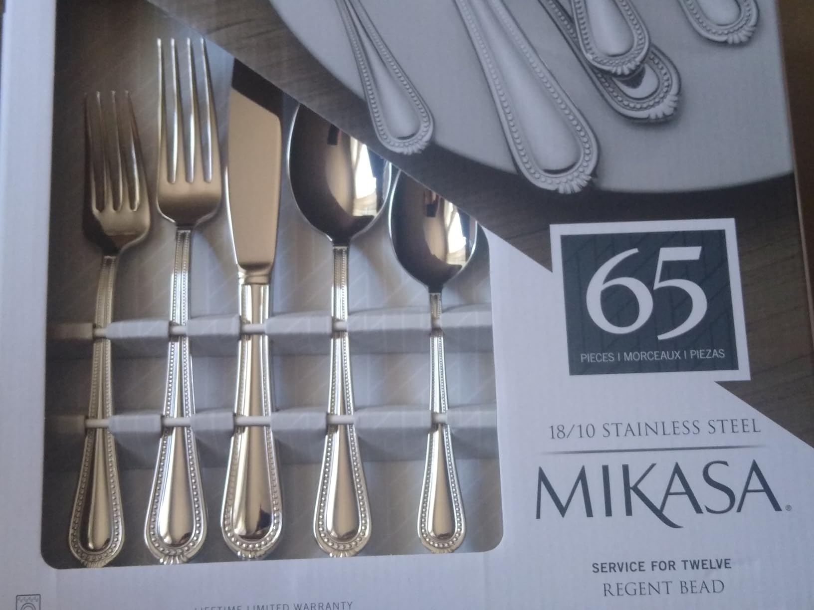 Mikasa Regent Bead 65-Piece Flatware Set for 12, 18/10 Stainless Steel Silverware with Beaded Teardrop Handles, Includes Serving Utensils, Dishwasher Safe customer photo 2