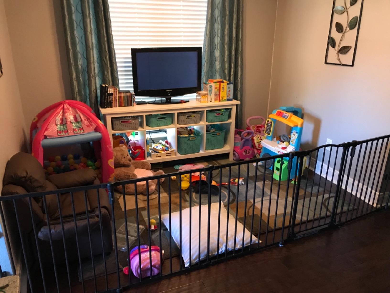 Toddleroo by North States - 3 In 1 Arched Decor Metal Superyard Baby Play Yard: 6 Panel Playpen, Baby Gate, or Extra Wide Baby Fence - Encloses Up to 10 Square Feet - 30 Inches Tall - Matte Bronze customer photo 2