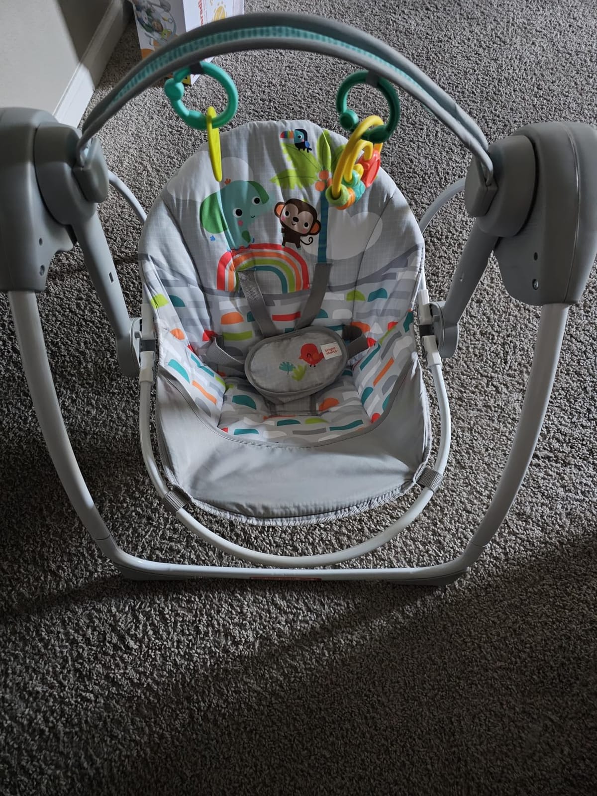 Bright Starts Portable Automatic 6-Speed Baby Swing with Adaptable Speed, Taggies, Music, Removable-Toy-Bar, 0-9 Months 6-20 lbs (Whimsical Wild) customer photo 2