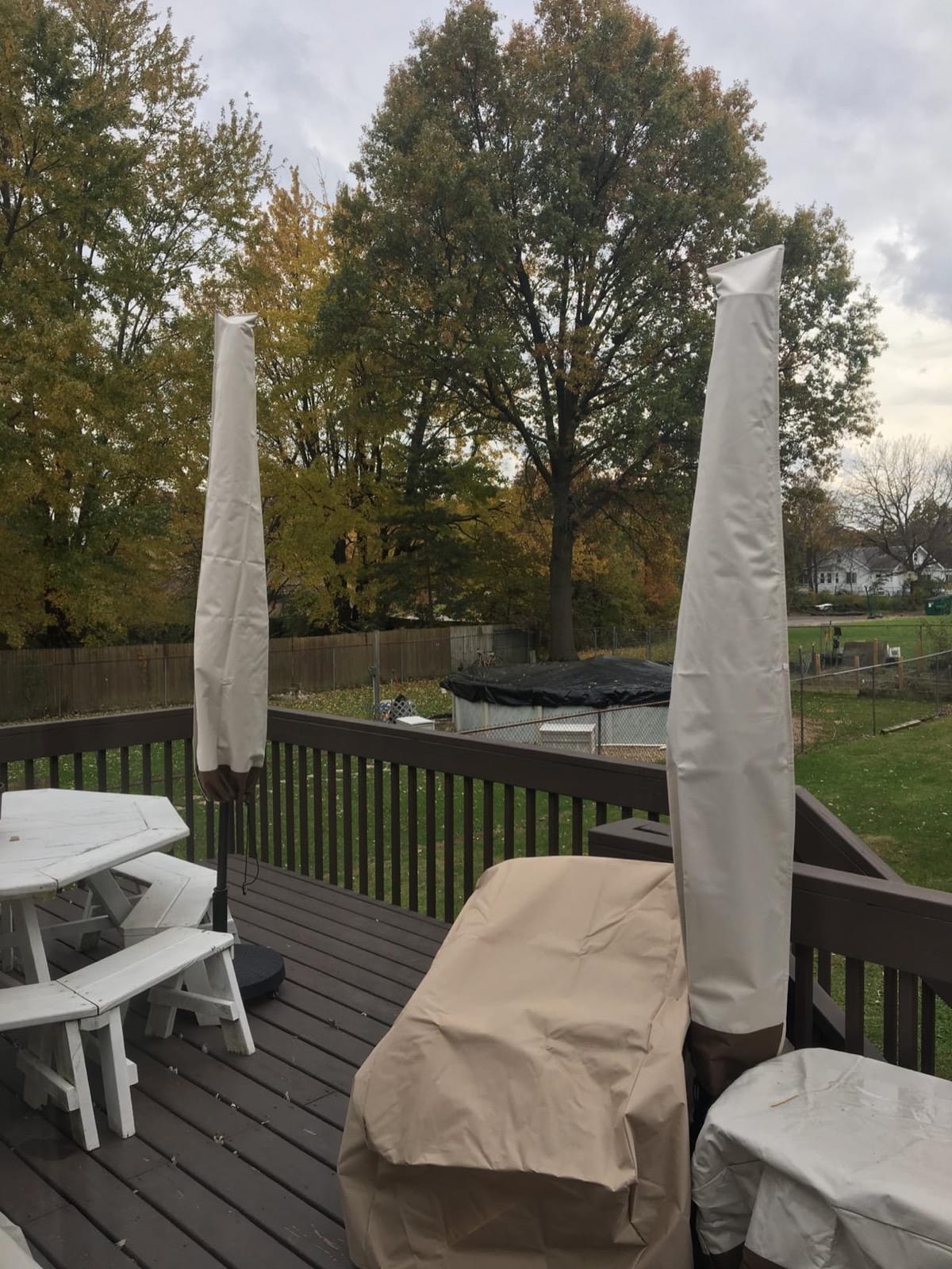 Amazon Basics Outdoor Patio Umbrella Cover, Waterproof Fabric Protects Against Rain and UV, All-Season Protection, Beige/White customer photo 2