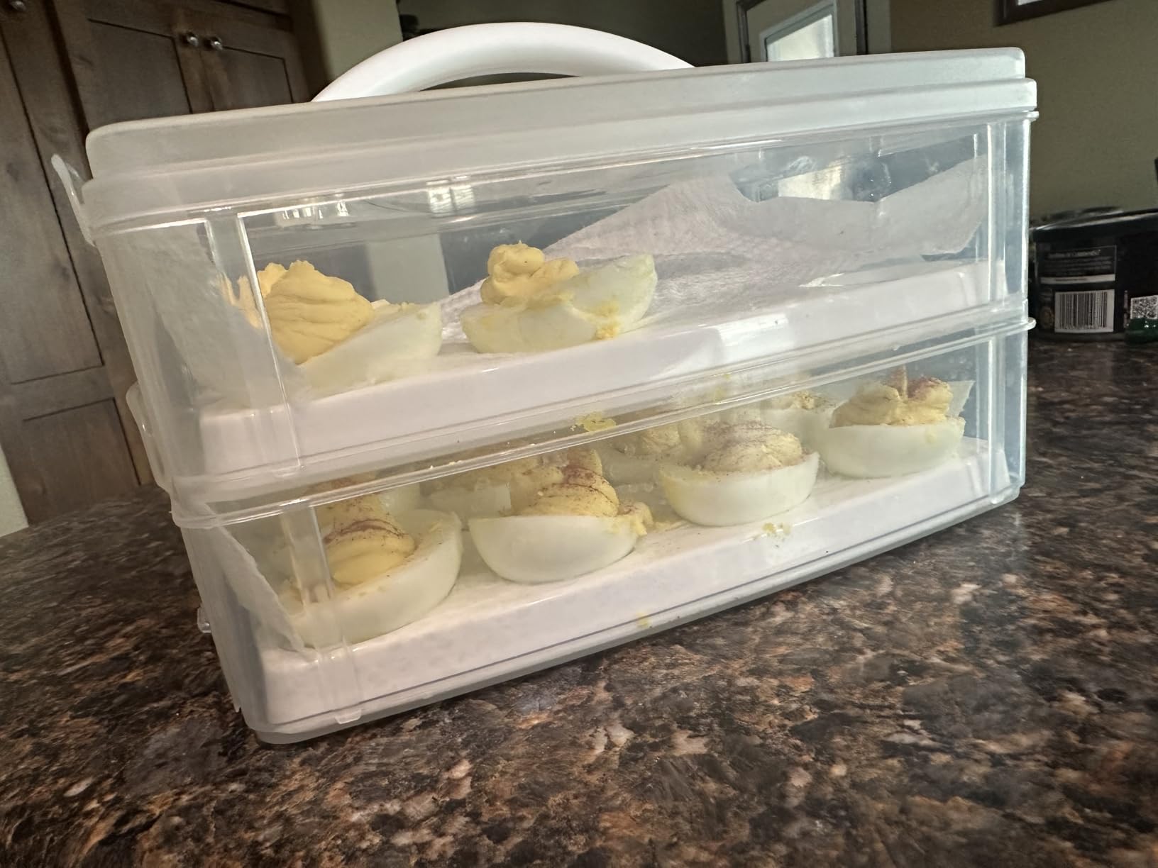 Snapware (2-Layer, 24 Eggs) Plastic Detachable Deviled Egg Carrier Storage | With lid and handle, freezer, dishwasher, microwave safe customer photo 2