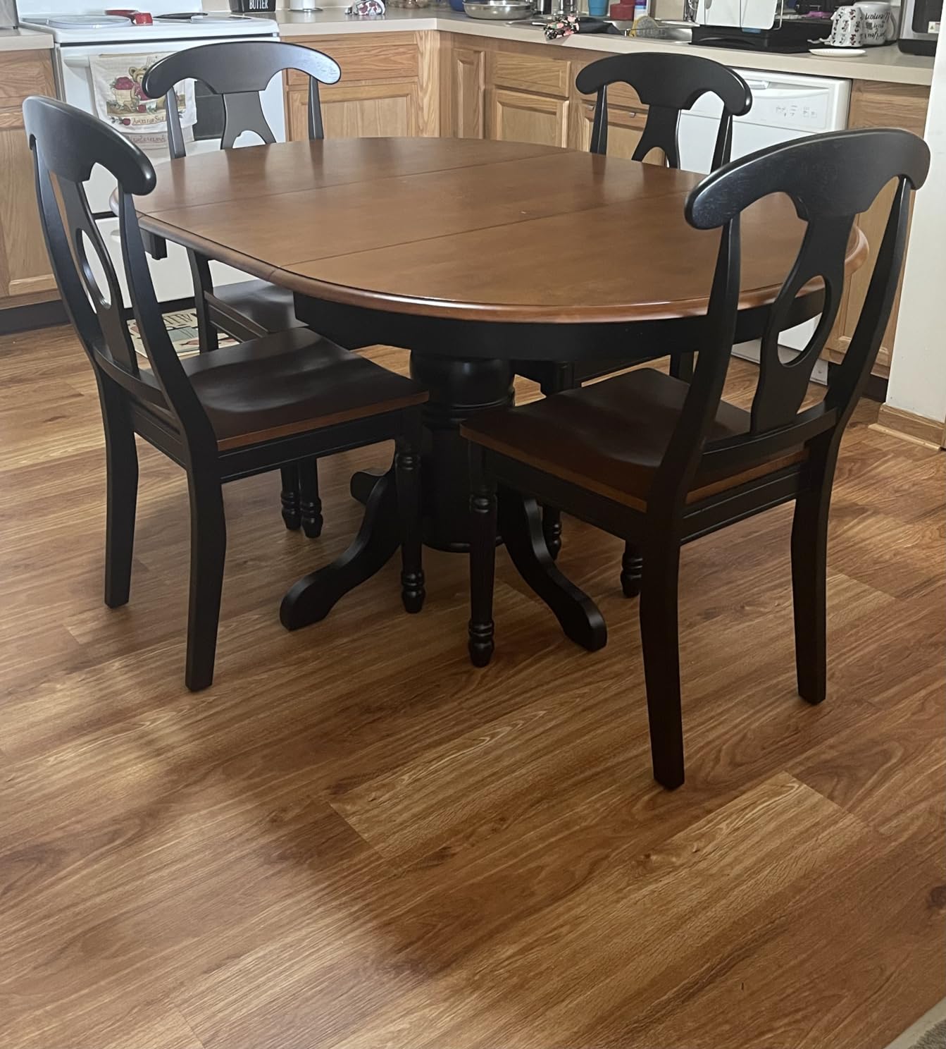 East West Furniture KENL7-BLK-LC 7 Piece Modern Dining Table Set Consist of an Oval Wooden Table with Butterfly Leaf and 6 Faux Leather Upholstered Dining Chairs, 42x60 Inch, Black & Cherry customer photo 1
