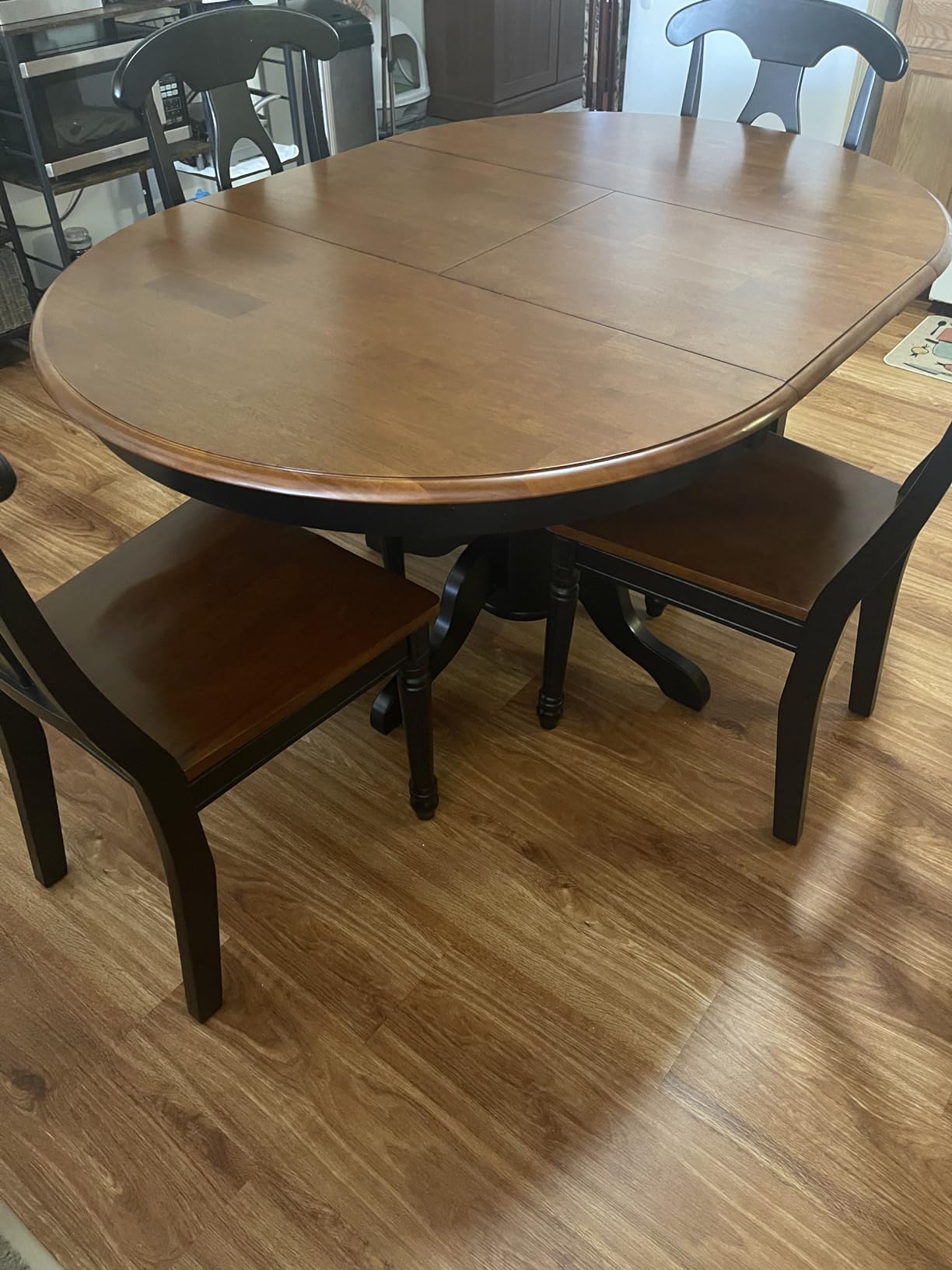 East West Furniture KENL7-BLK-LC 7 Piece Modern Dining Table Set Consist of an Oval Wooden Table with Butterfly Leaf and 6 Faux Leather Upholstered Dining Chairs, 42x60 Inch, Black & Cherry customer photo 2
