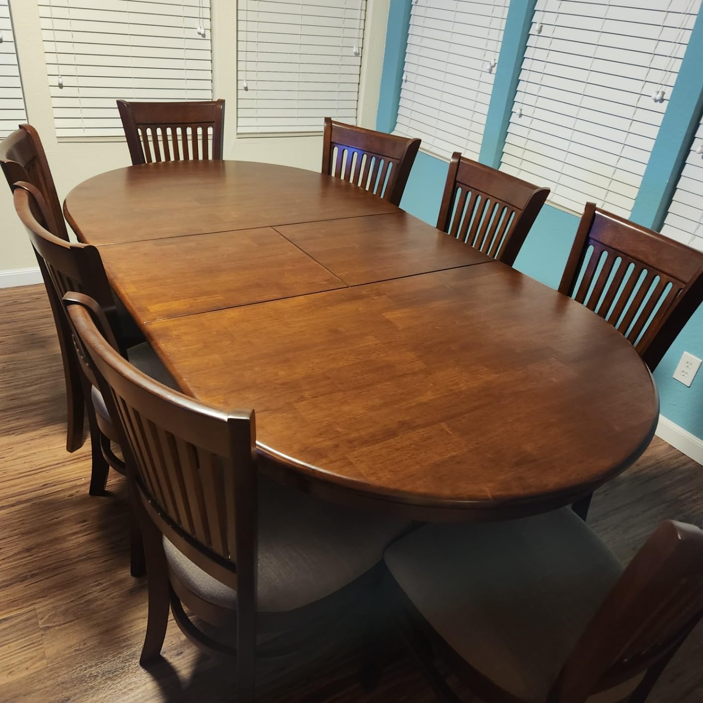 East West Furniture VANC9-ESP-C 9 Piece Modern Dining Table Set Includes an Oval Wooden Table with Butterfly Leaf and 8 Linen Fabric Upholstered Dining Chairs, 40x76 Inch, Espresso customer photo 1