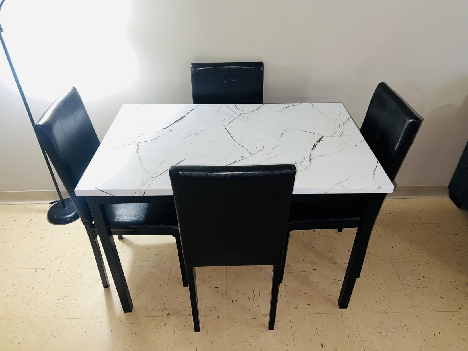 Roundhill Furniture 5 Piece Citico Metal Dinette Set with Laminated Faux Marble Top, Black customer photo 1