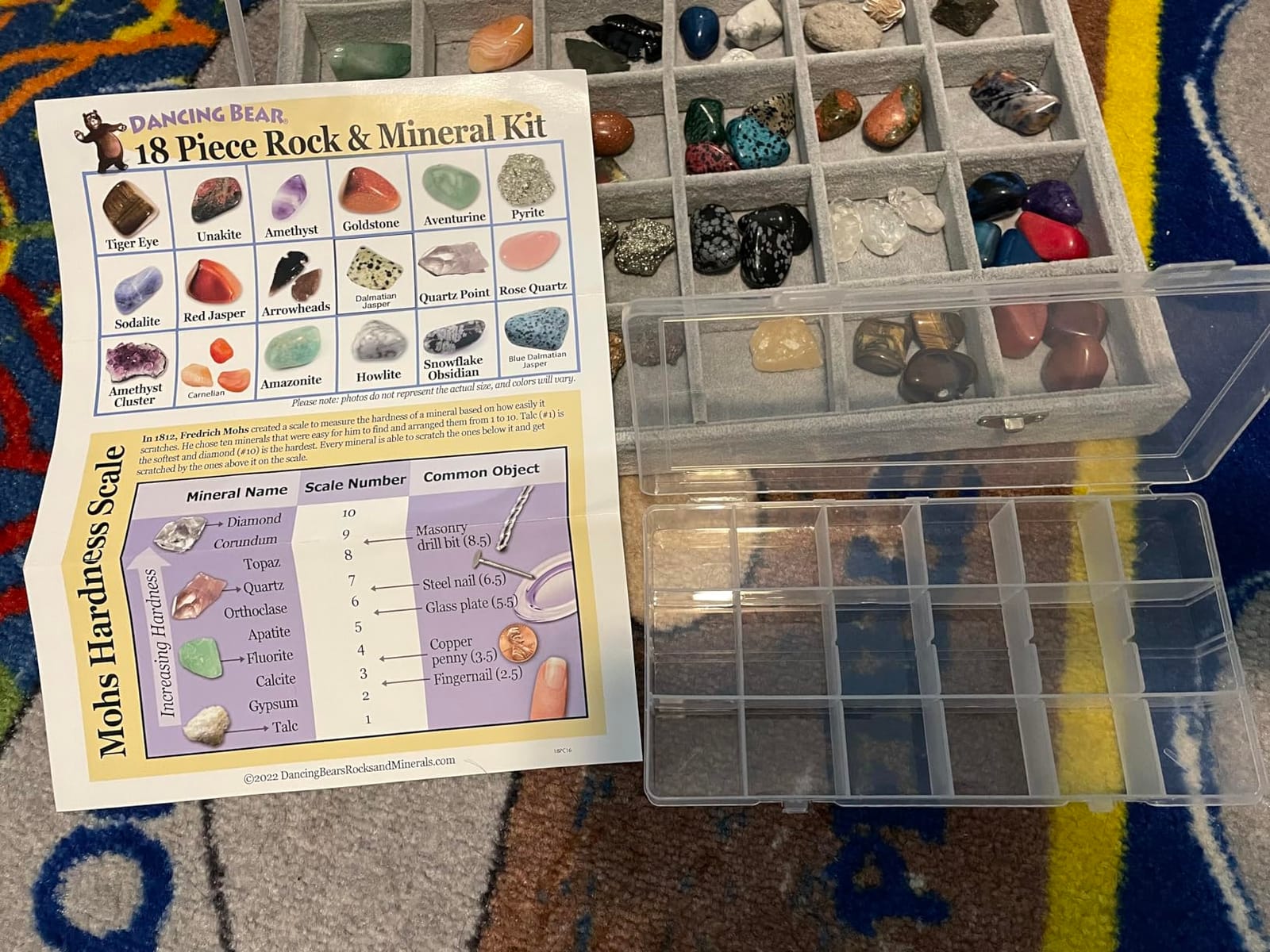 DANCING BEAR 18 Pc Rock and Mineral Educational Collection & Deluxe Collection Box with Description Sheet and Educational Information. Limited Edition, Geology Gem Kit for Kids with Display Case customer photo 1