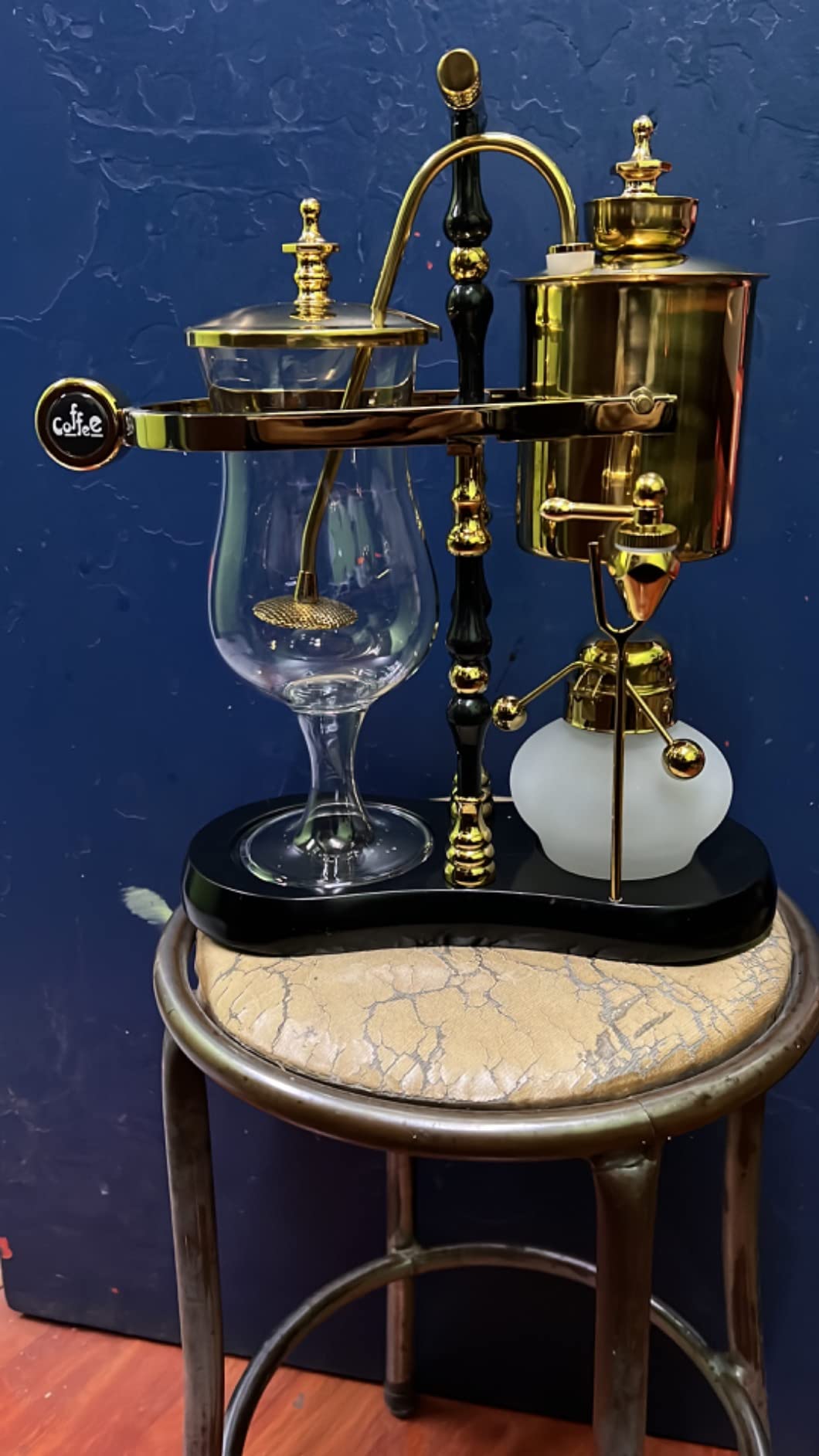 Diguo Belgian/Belgium Family Balance Siphon/Syphon Coffee Maker, Elegant Double Ridged Fulcrum with Tee Handle (Egyptian Black & Gold) customer photo 2