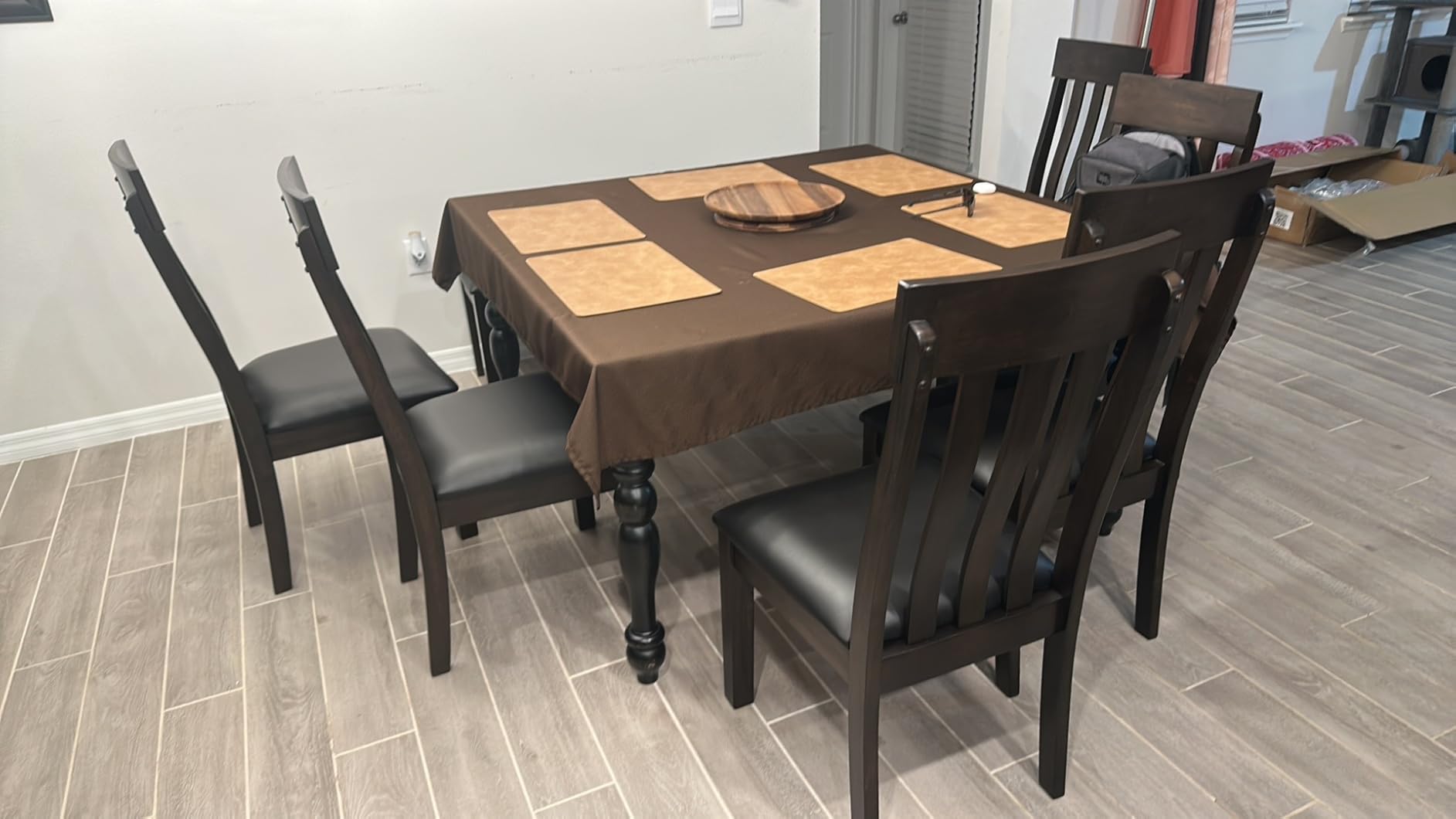 Signature Design by Ashley Haddigan Dining Chair, Set of 2, Dark Brown | Easy-to-clean faux leather upholstery, Wood frame and wood products and other construction, Supportive rake-back design customer photo 1