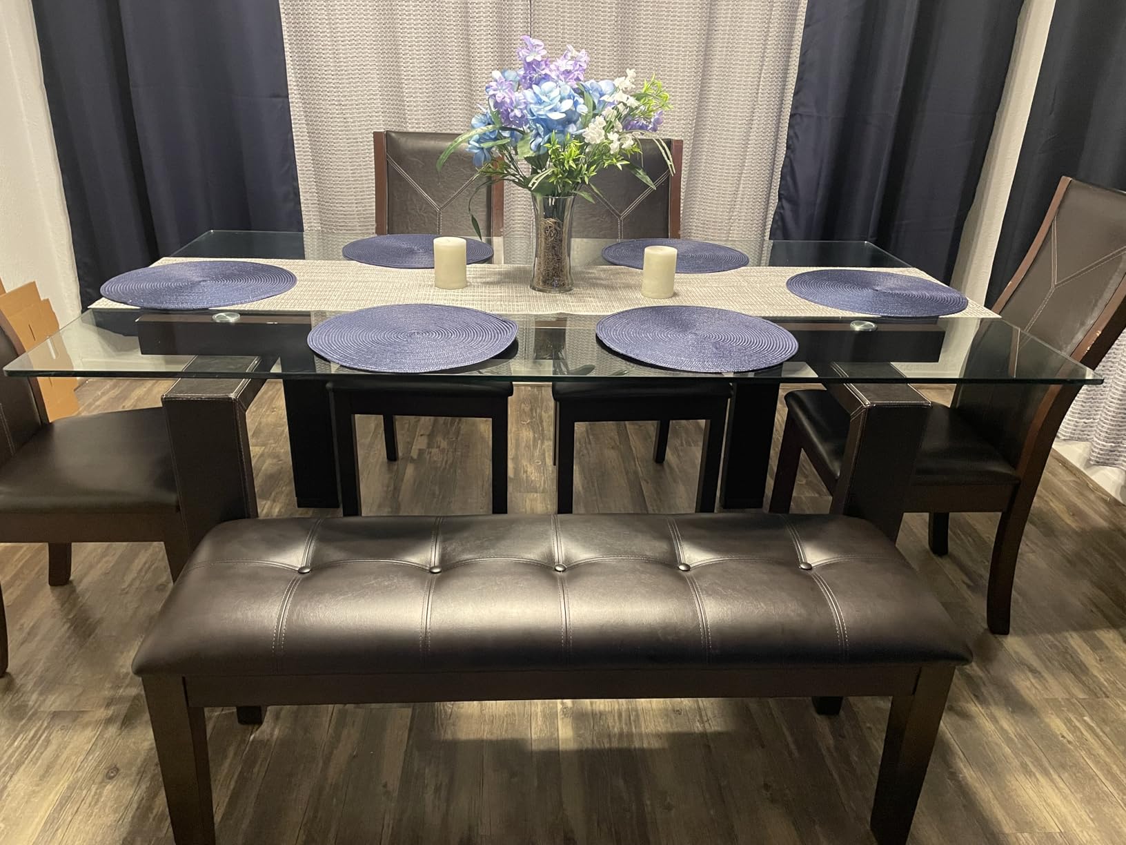 Signature Design by Ashley Haddigan 1-Piece Dining Bench, Faux Leather | Classic button tufted seat, Wood and engineered wood frame, 18.75 in seat height, 2-person capacity, Dark brown finish customer photo 2