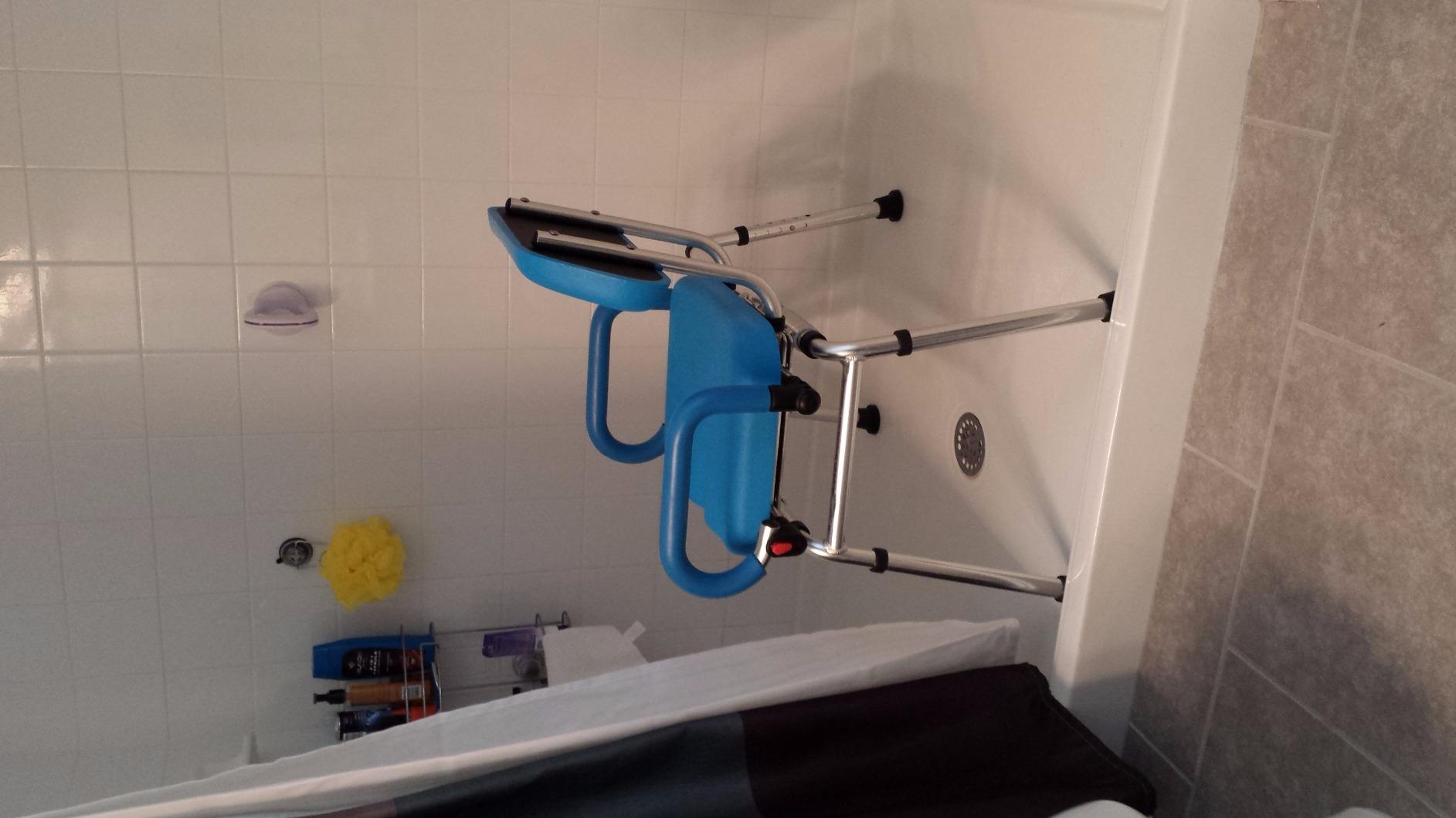 Platinum Health Carousel Sliding Shower Chair Tub Transfer Bench with Swivel Seat, Premium Padded, Pivoting Arms, Adjustable Space Saving Design for Tubs, Inside Shower, for Handicap & Seniors, Blue customer photo 1