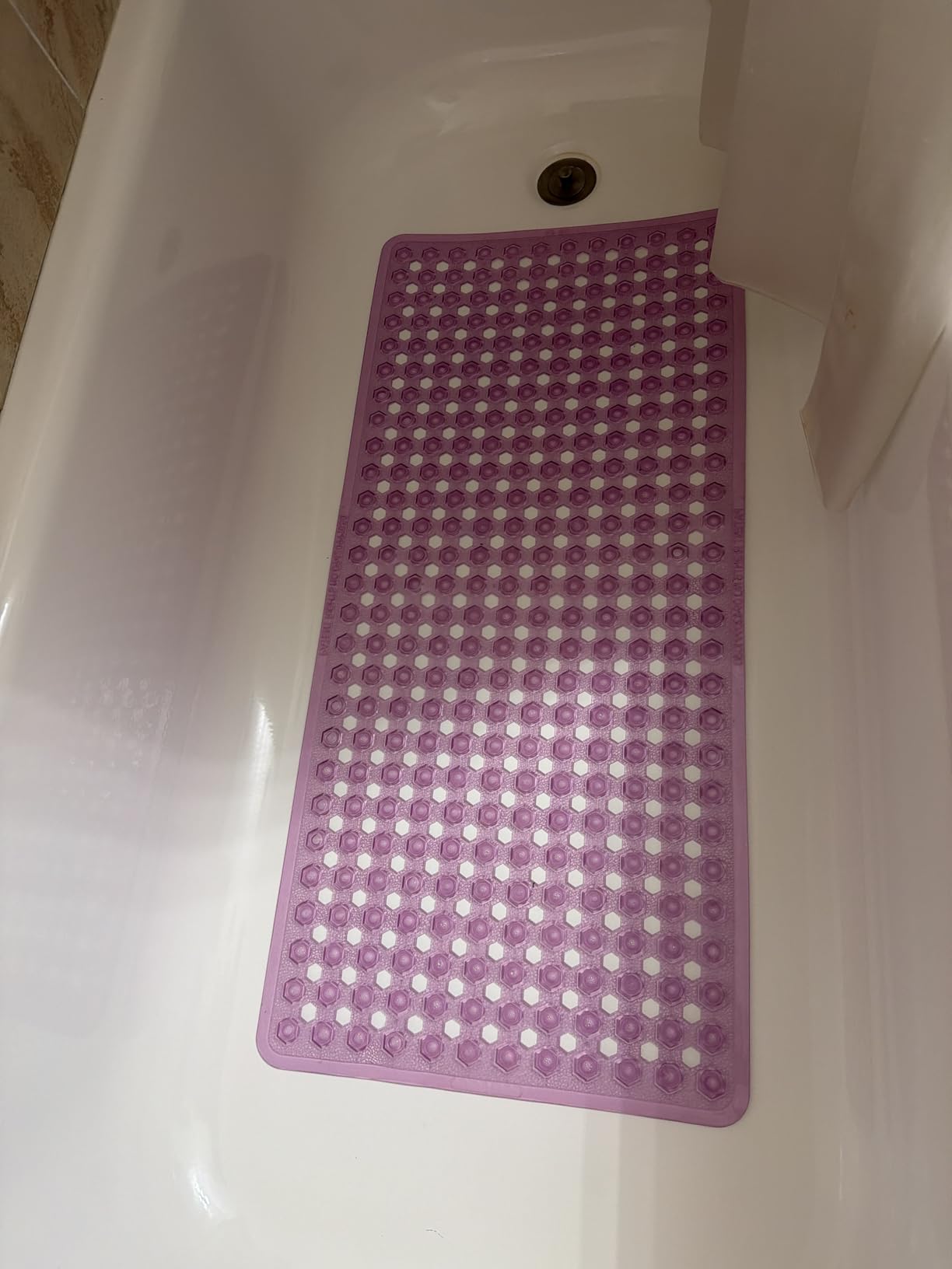 GORILLA GRIP Patented Bath Tub Shower Mat, Machine Washable Bathtub Floor Liner Mats, Suction Cups and Drain Holes to Keep Tubs Clean, Soft on Feet, Bathroom Essentials, 35x16 Inch, Clear customer photo 1