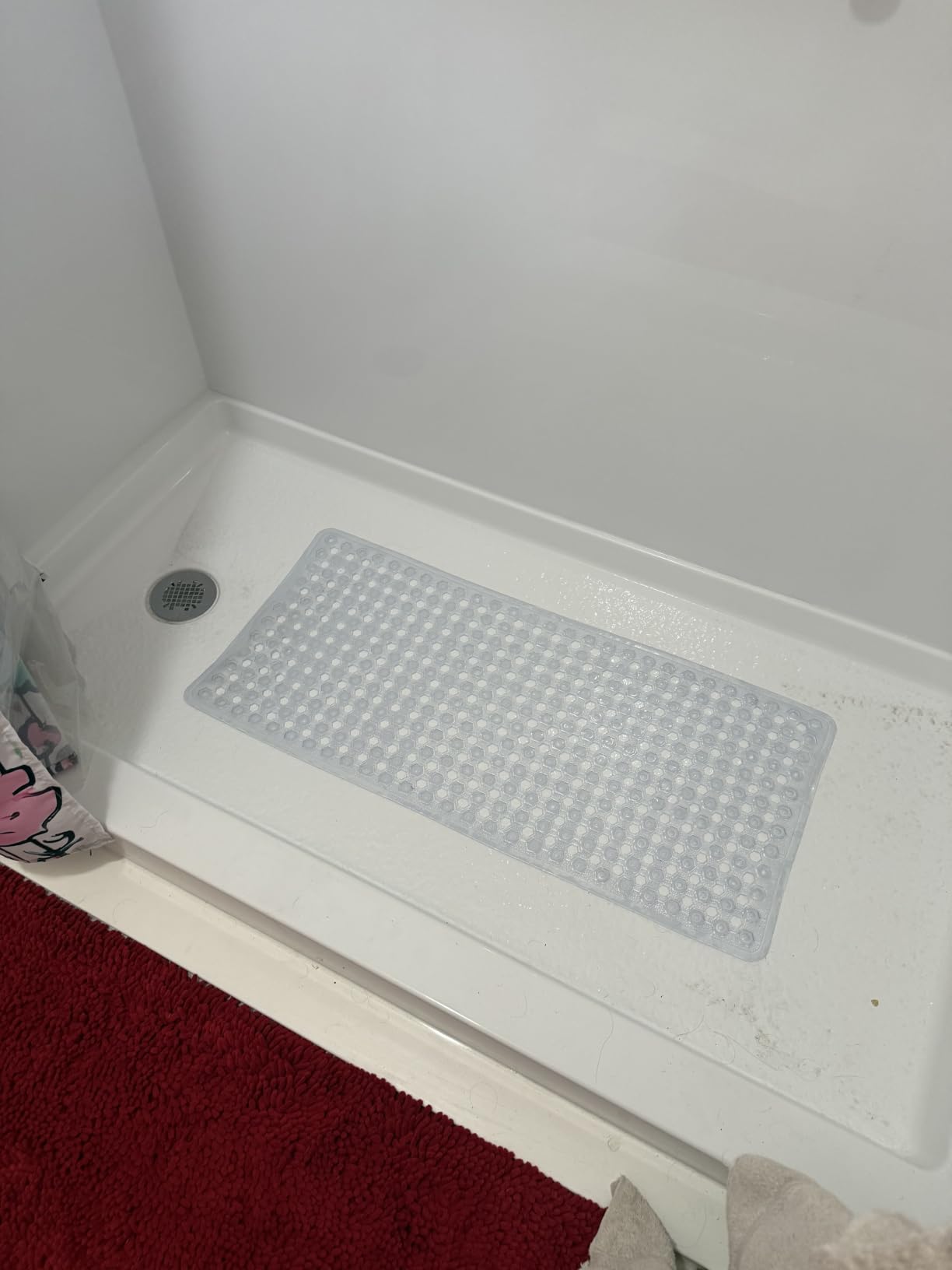 GORILLA GRIP Patented Bath Tub Shower Mat, Machine Washable Bathtub Floor Liner Mats, Suction Cups and Drain Holes to Keep Tubs Clean, Soft on Feet, Bathroom Essentials, 35x16 Inch, Clear customer photo 2