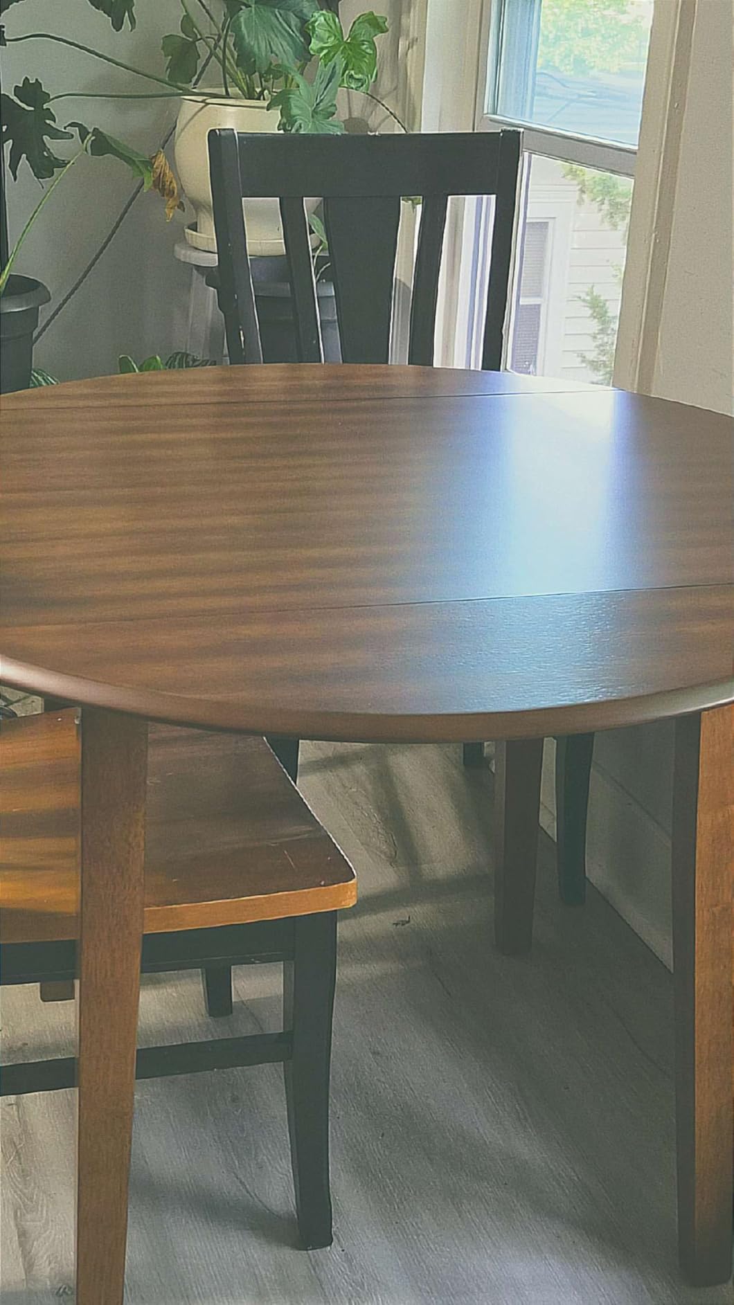 Signature Design by Ashley Small Round Drop Leaf Dining Table, Brown | Dual-hinged 36-inch extendable top for compact spaces, Made of veneers, wood and engineered wood, Hammis Series customer photo 2