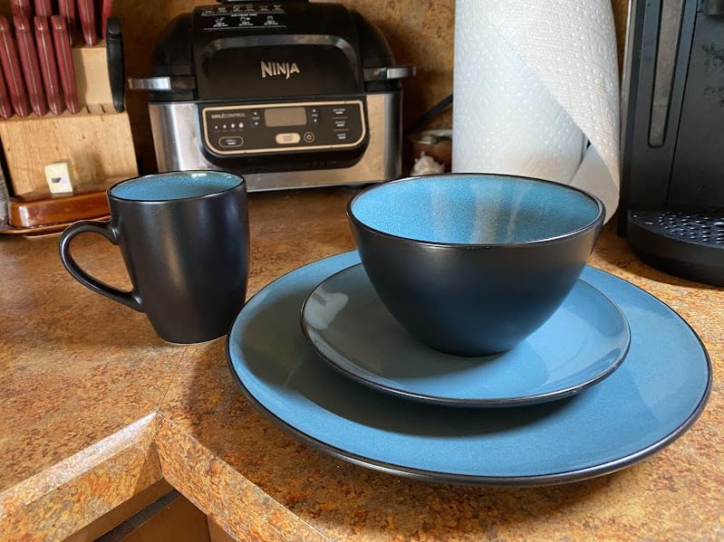 Gibson Elite Soho Lounge Round Reactive Glaze Stoneware Dinnerware Set, Service for 4 (16pc), Blue, Soho Round. customer photo 1