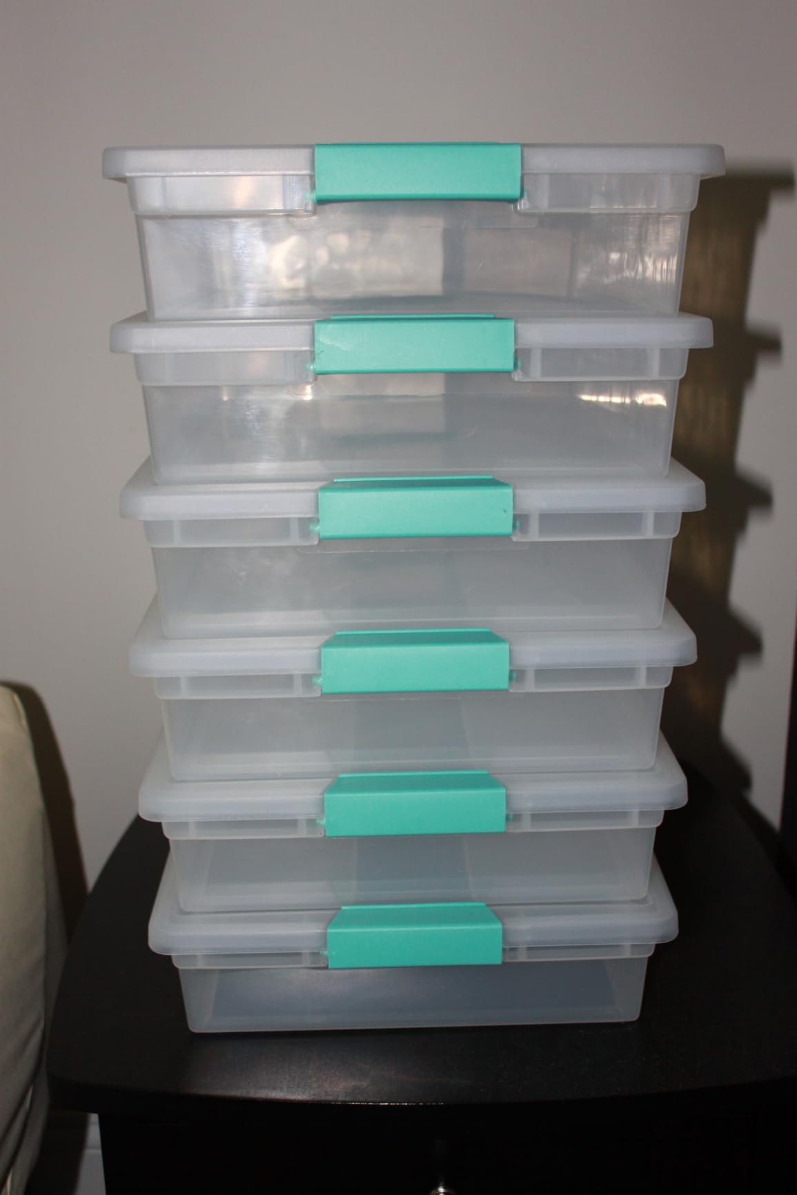 Sterilite Small Clip Box, Stackable Small Storage Bin with Latching Lid, Plastic Container to Organize Office, Crafts, Clear Base and Lid, (Pack of 6) customer photo 1