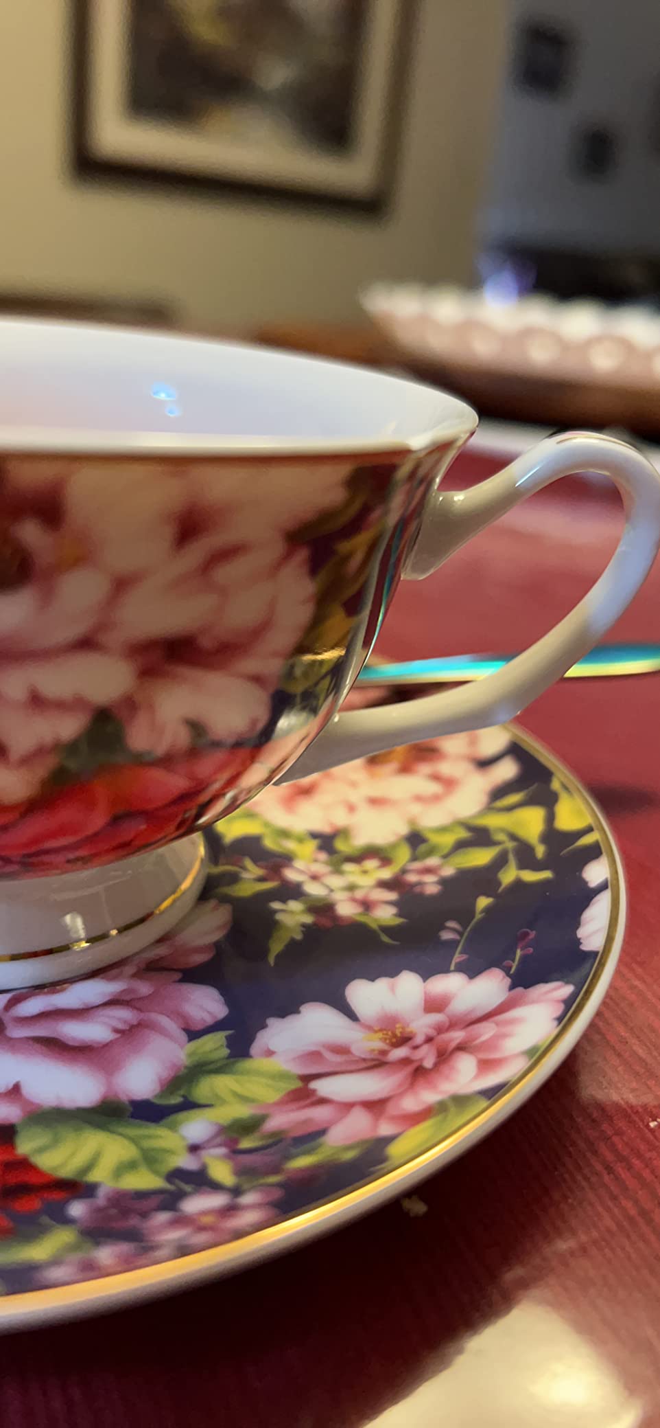 BTaT- Floral Tea Cups and Saucers, 8 oz, Set of 6, Fine Porcelain Teacup Set with Gold Trim for Afternoon Tea Weddings Parties Gifting Dishwasher Safe Lightweight Non Toxic customer photo 1