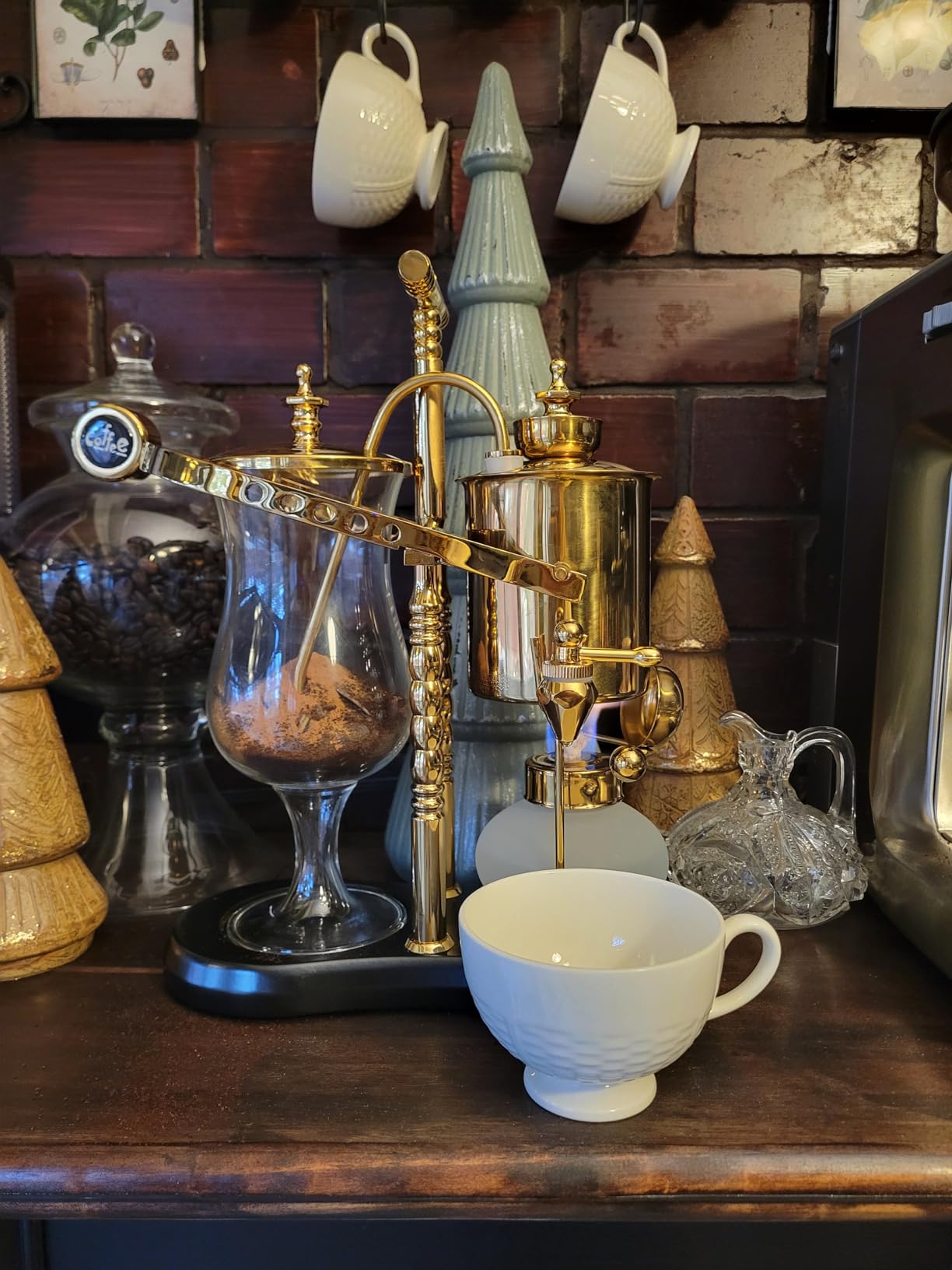 Diguo Belgian/Belgium Family Balance Siphon/Syphon Coffee Maker, Elegant Double Ridged Fulcrum with Tee handle (Classic Gold) customer photo 2