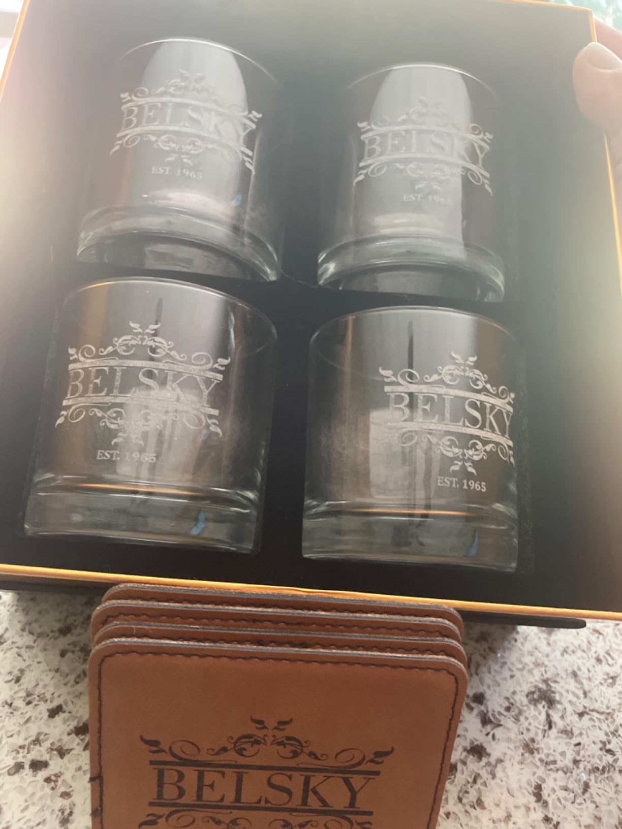 Customized Whiskey Gifts for Men - Personalized Scotch Glass Gift Set with Box - Engraved Wisky Rocks Glasses customer photo 2