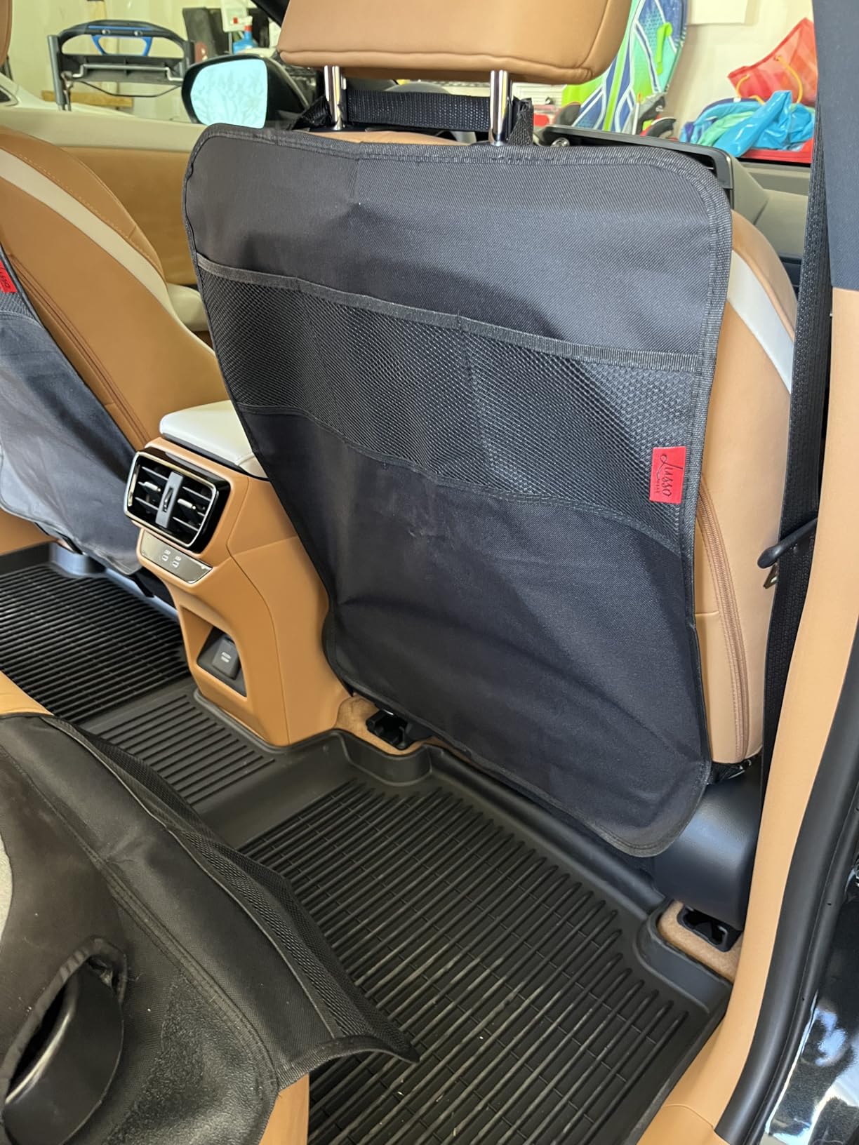 Lusso Gear Seat Back Protector - 2-Pack Kids Kick Mat & Car Seat Organizer - Waterproof Oxford Backseat Cover - 3 Mesh Pockets for Car Organization, Black customer photo 2