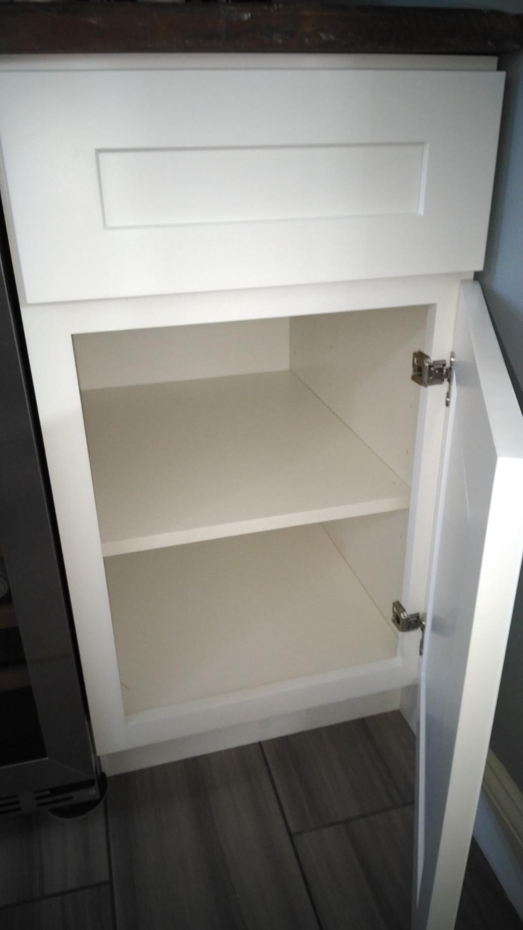 Brookings Shaker Unassembled Base Kitchen Cabinet B18, 18 W x 24 D x 34.5 H, Painted White with Sherwin Williams, Solid Wood - Design House, 561340 | Adjustable Shelves, Adjustable Hinges, Floor Mount, Contemporary/Modern, Wood, Kitchen, 561340 customer photo 2