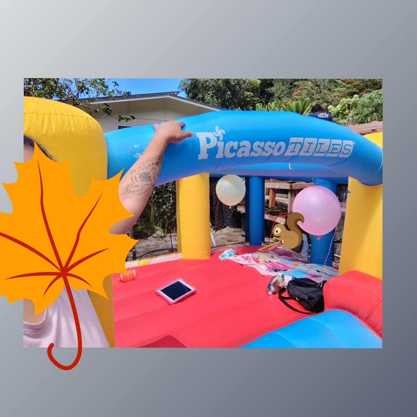 [Upgrade Version] PicassoTiles KC102 12x10 Foot Inflatable Bouncer Jumping Bouncing House, Jump Slide, Dunk Playhouse w/Basketball Rim, 4 Sports Balls, Full-Size Entry, 580W ETL Certified Blower | 4 sports balls included, retractable sun shade canopy, ETL-certified 580-watt blower, quick 2-minute setup, ages 3 and up customer photo 1