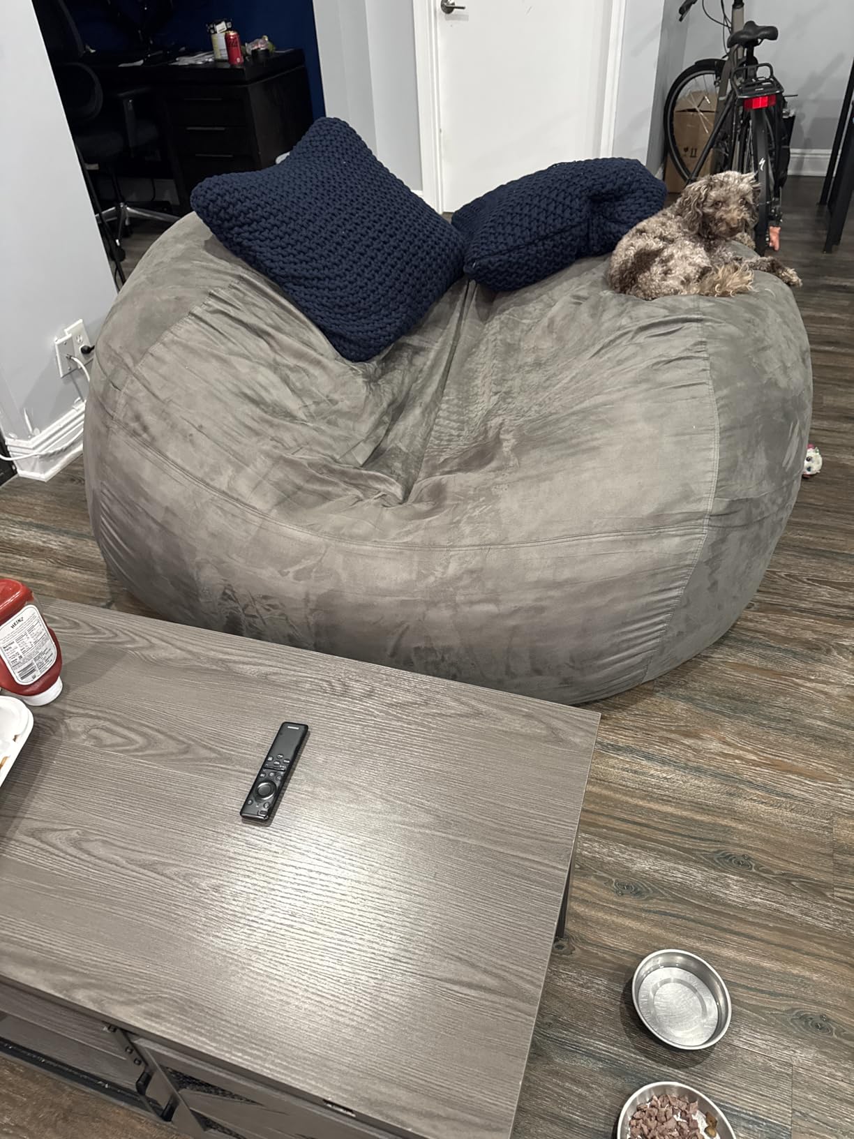 Lumaland Luxurious 7ft Giant Bean Bag Chair with Microsuede Cover - Ultra Soft, Foam Filled and Washable XXL Bean Bag for Teens, Adults, Pets - Navy Blue customer photo 1