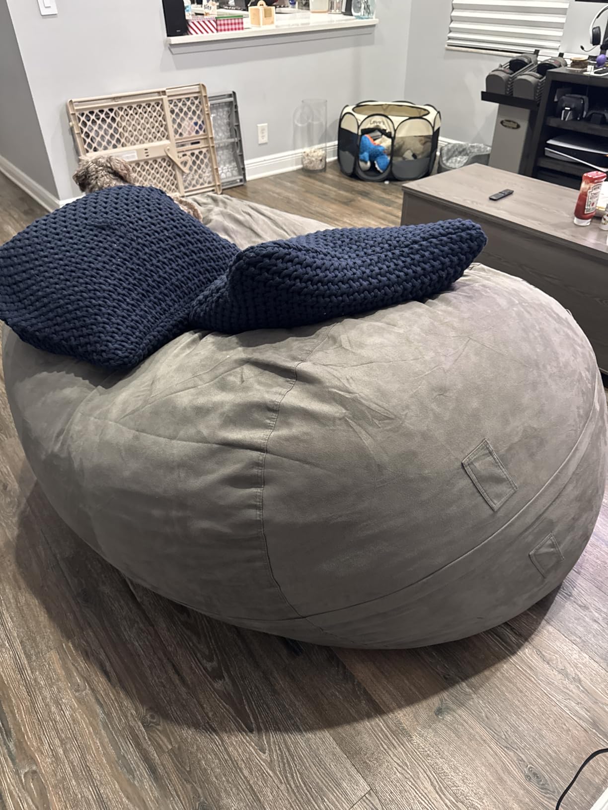 Lumaland Luxurious 7ft Giant Bean Bag Chair with Microsuede Cover - Ultra Soft, Foam Filled and Washable XXL Bean Bag for Teens, Adults, Pets - Navy Blue customer photo 2
