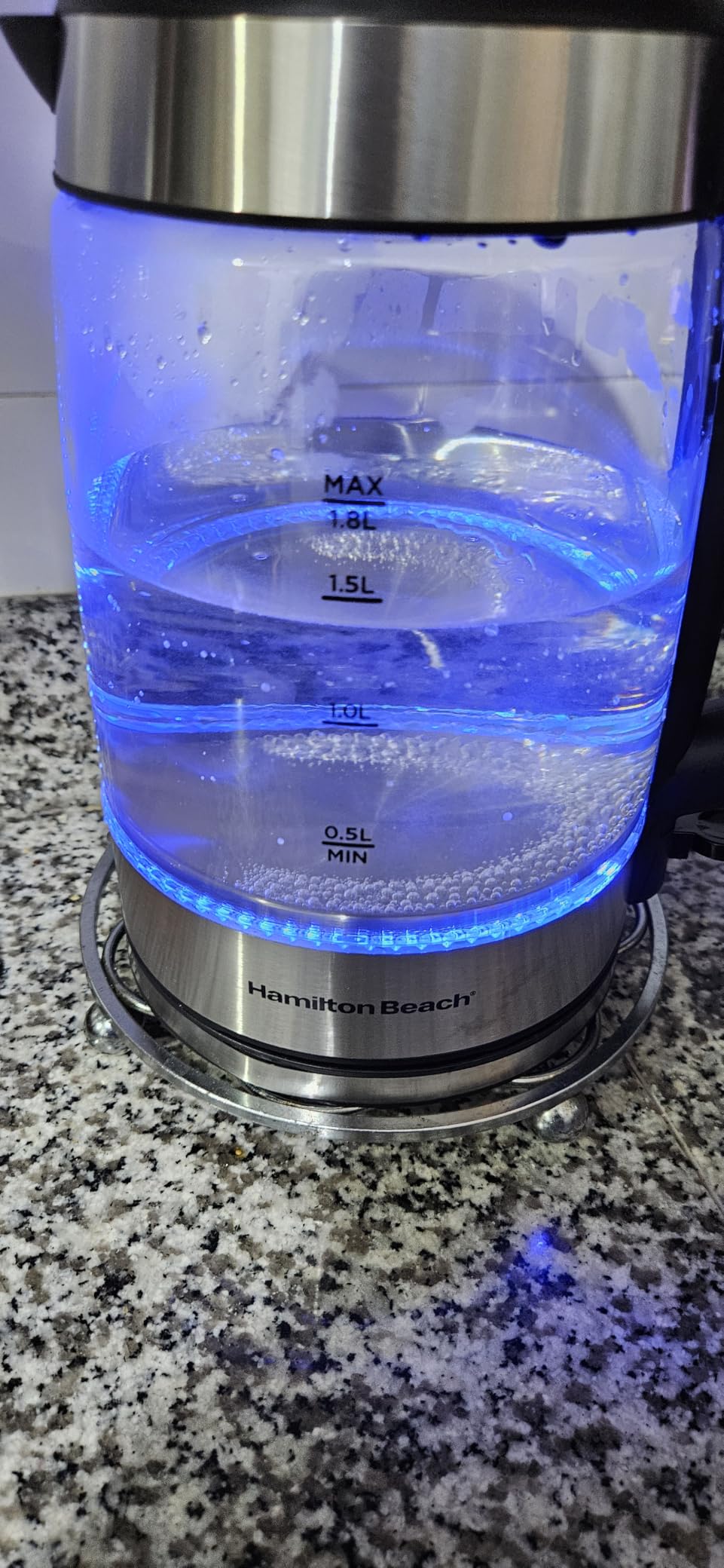 Hamilton Beach 1 Liter Electric Tea Kettle, Water Boiler & Heater | Fast Boiling 1500 Watts | BPA Free | Cordless Serving | Auto-Shutoff & Boil-Dry Protection | Blue LED | Clear Glass customer photo 1