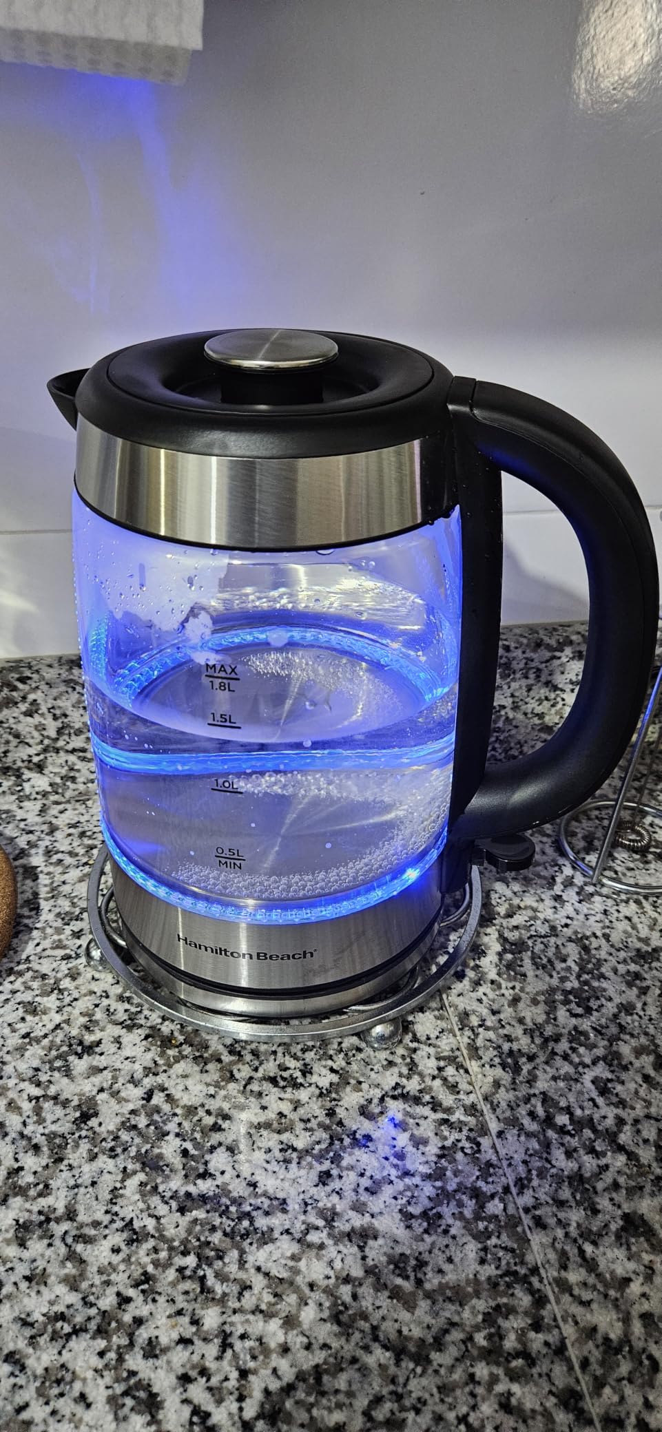 Hamilton Beach 1 Liter Electric Tea Kettle, Water Boiler & Heater | Fast Boiling 1500 Watts | BPA Free | Cordless Serving | Auto-Shutoff & Boil-Dry Protection | Blue LED | Clear Glass customer photo 2