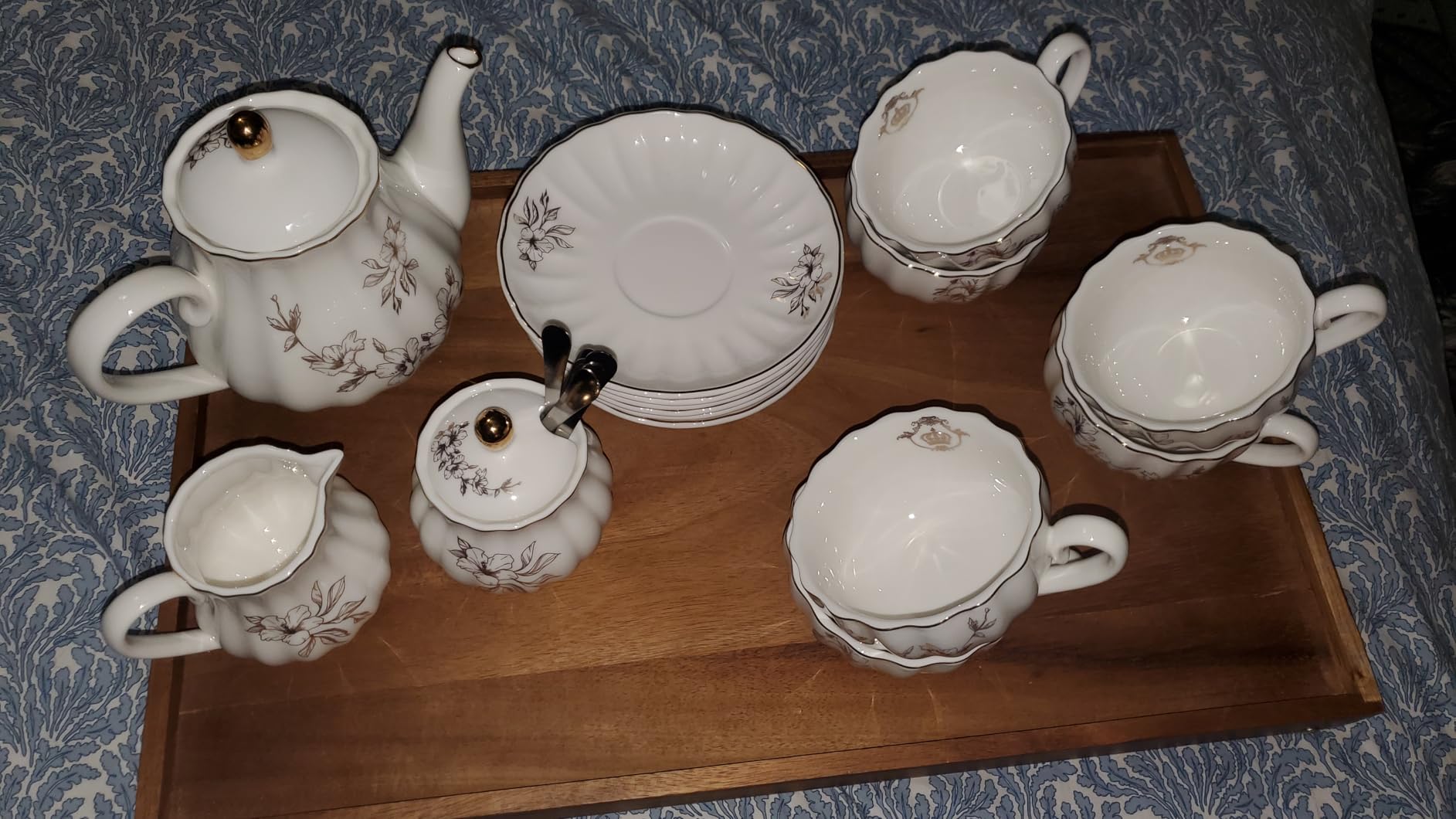 Porcelain Tea Sets British Royal Series, 8 OZ Cups& Saucer Service for 6, with Teapot Sugar Bowl Cream Pitcher Teaspoons and tea strainer for Tea/Coffee, Pukka Home (Pure White) customer photo 2
