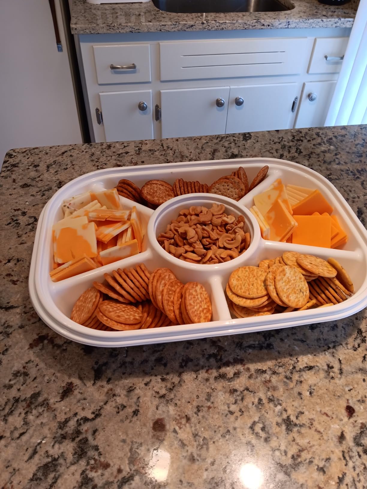 Buddeez Jumbo Divided Serving Tray with Lid | 6 removable divided bins, For fruit, vegetables, snacks, chips and dips, Includes protective lid, Party and picnic serving customer photo 1