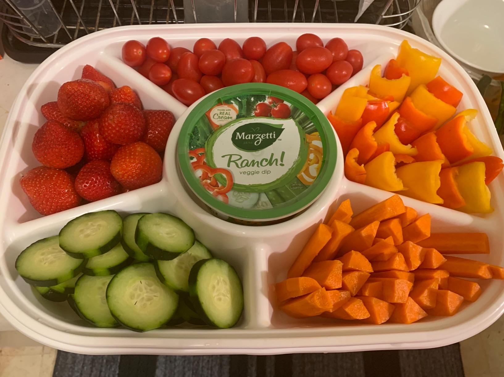 Buddeez Jumbo Divided Serving Tray with Lid | 6 removable divided bins, For fruit, vegetables, snacks, chips and dips, Includes protective lid, Party and picnic serving customer photo 2