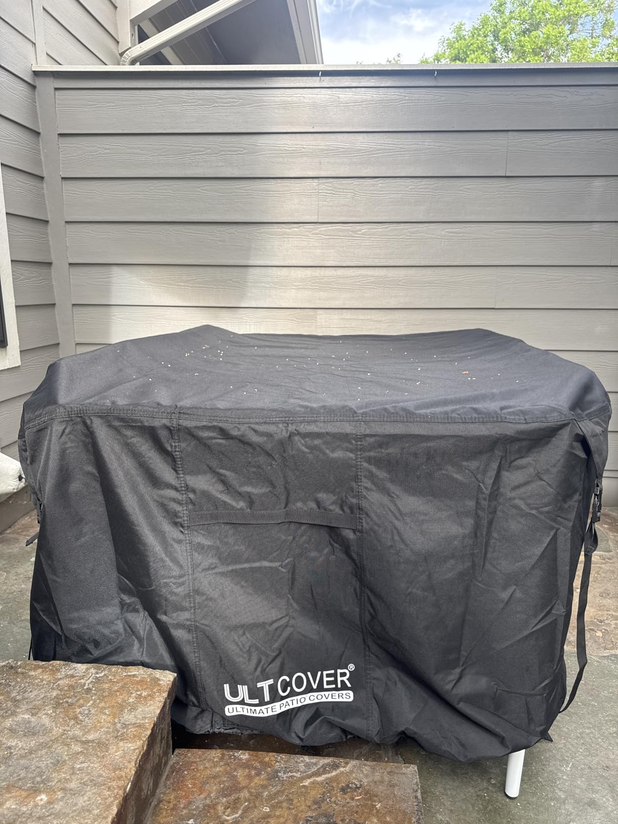 ULTCOVER Rectangular Patio Heavy Duty Table Cover - 600D Tough Canvas Waterproof Outdoor Dining Table and Chairs General Purpose Furniture Cover Size 88L x 62W x 28H inch customer photo 1