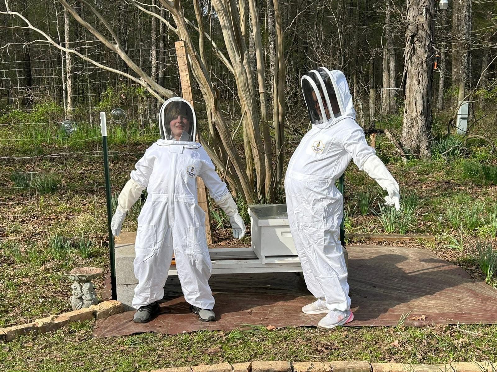 Beekeeping Suit by Forest Beekeeping | Suitable for Beginner and Commercial Beekeepers | White Cotton Coverall with Hood | Brass Zippers | Thumb Straps | 12 inch Leg Zippers (Small) customer photo 1